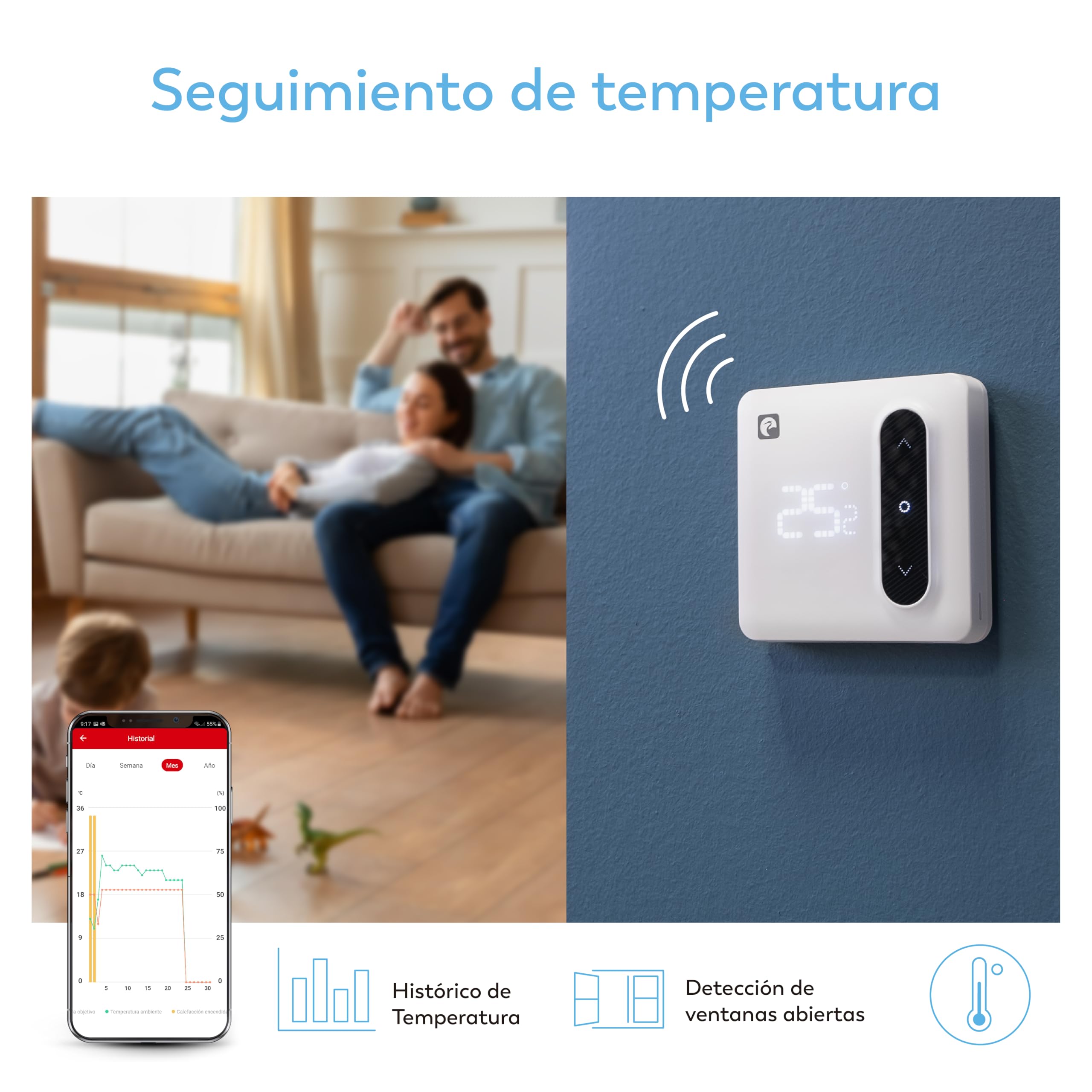 Garza Smart - Termostato Wi-Fi Inteligente para Caldera y Calefacción, con Adaptador, Medidor Consumo, Control táctil, Detección Ventanas Abiertas, Control App y Voz, Alexa/Google, 401367G