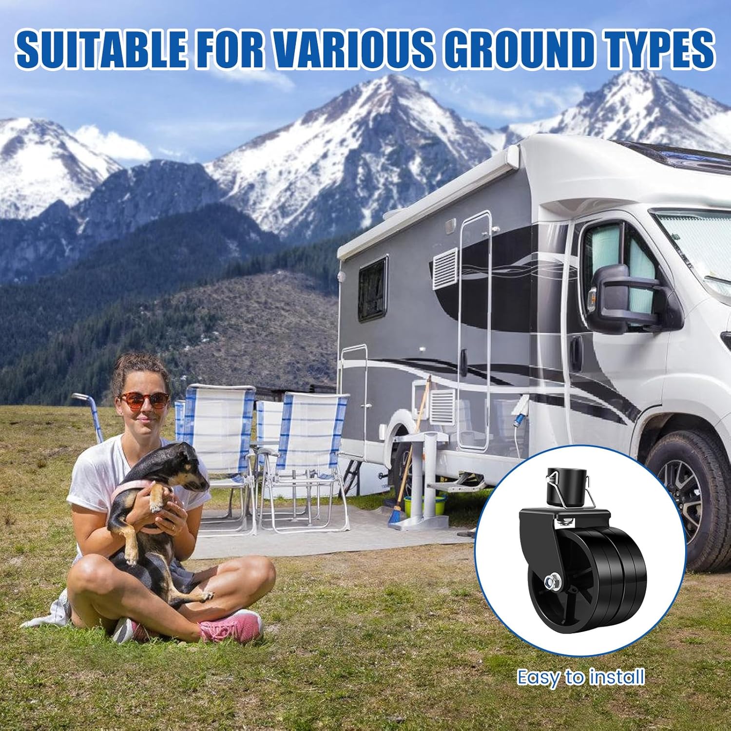 2Pcs Trailer Jack Swivel Caster Wheel, Dual 6 Inch Trailer Jack Wheel Replacement with Pin for Rv Ground, 2000 lbs Load Capacity, Better Soft Ground