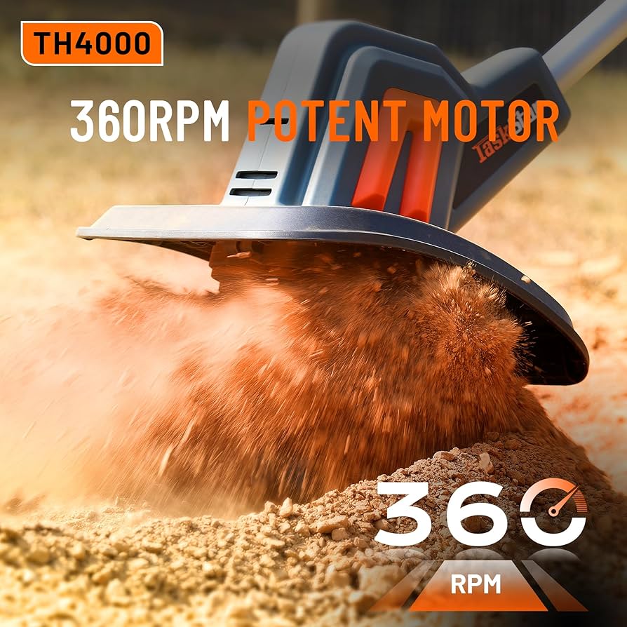 Cordless Tiller For Gardening 360 RPM Rototiller TH4000 Cultivator TaskStar Electric Garden Tiller Battery Powered Total