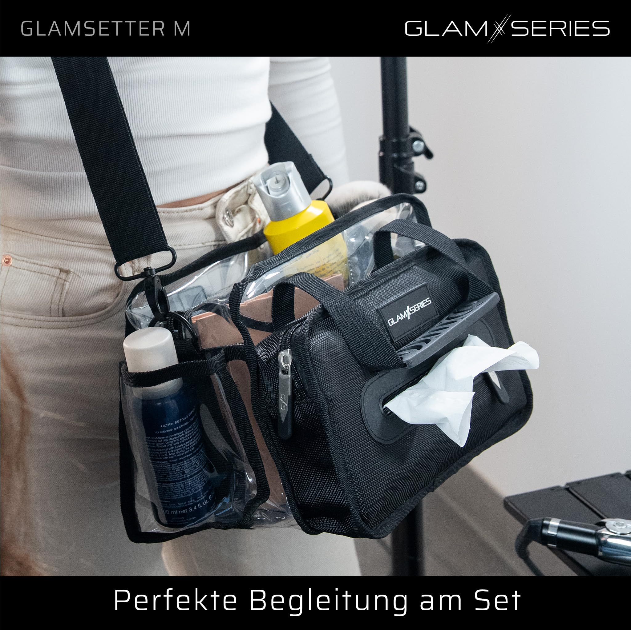 GlamSetter M Kosmetiktasche 230 x 120 x 180 mm, transparenter Make up Organizer mit flexiblen Trageoptionen