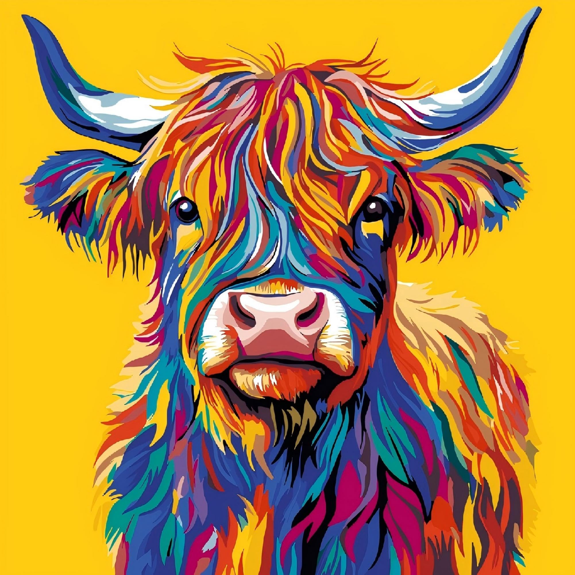 HKLIOPU Highland Cow Painting by Number Kits for Adult,DIY Canvas Oil Painting Kit for Beginner,Acrylic Arts Craft for Home Wall Decor 16x16inch