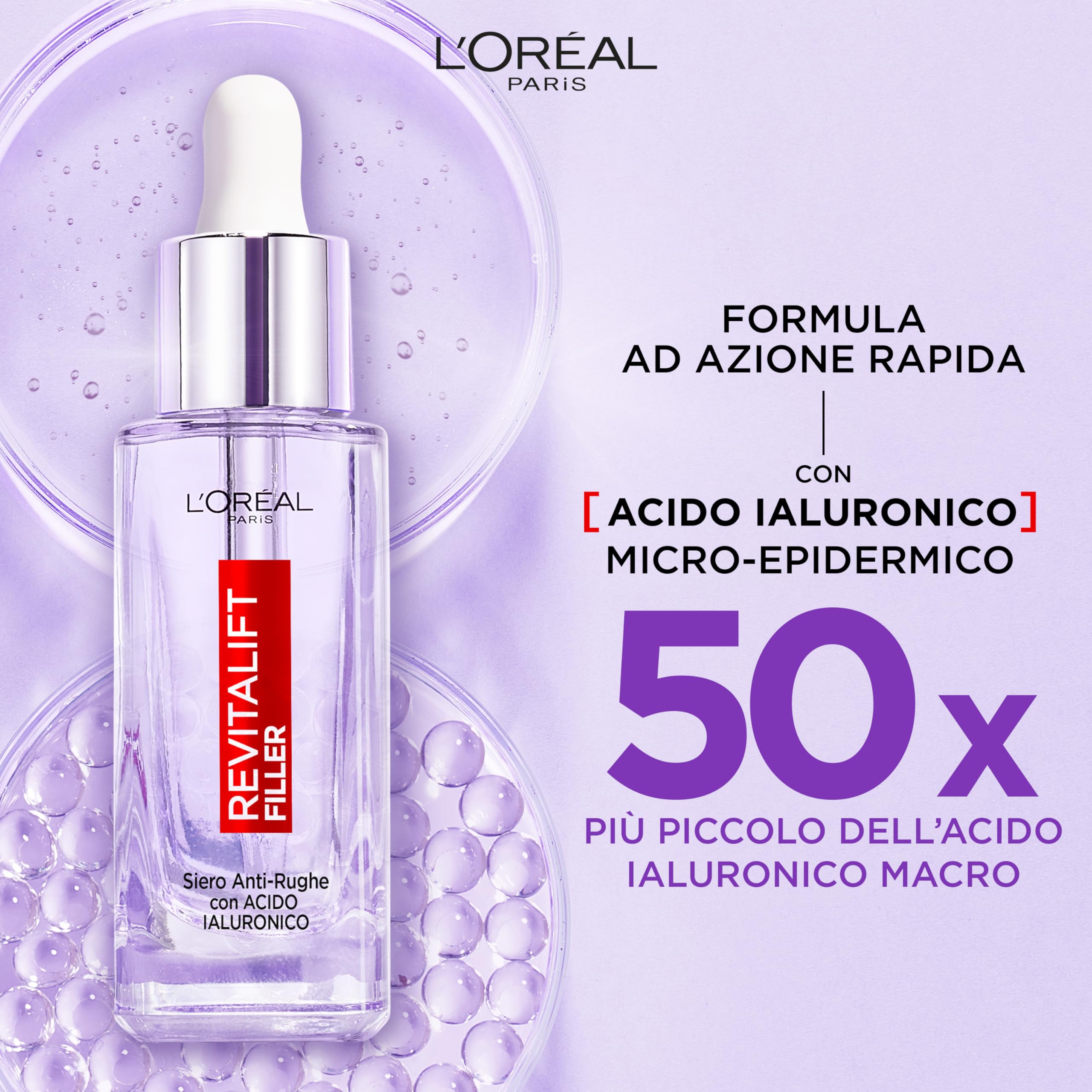 L'Oréal Paris Siero Viso Revitalift Filler, Azione Rimpolpante e Anti-Rughe, Altamente Concentrato con Acido Ialuronico al 1.5%, 30 ml