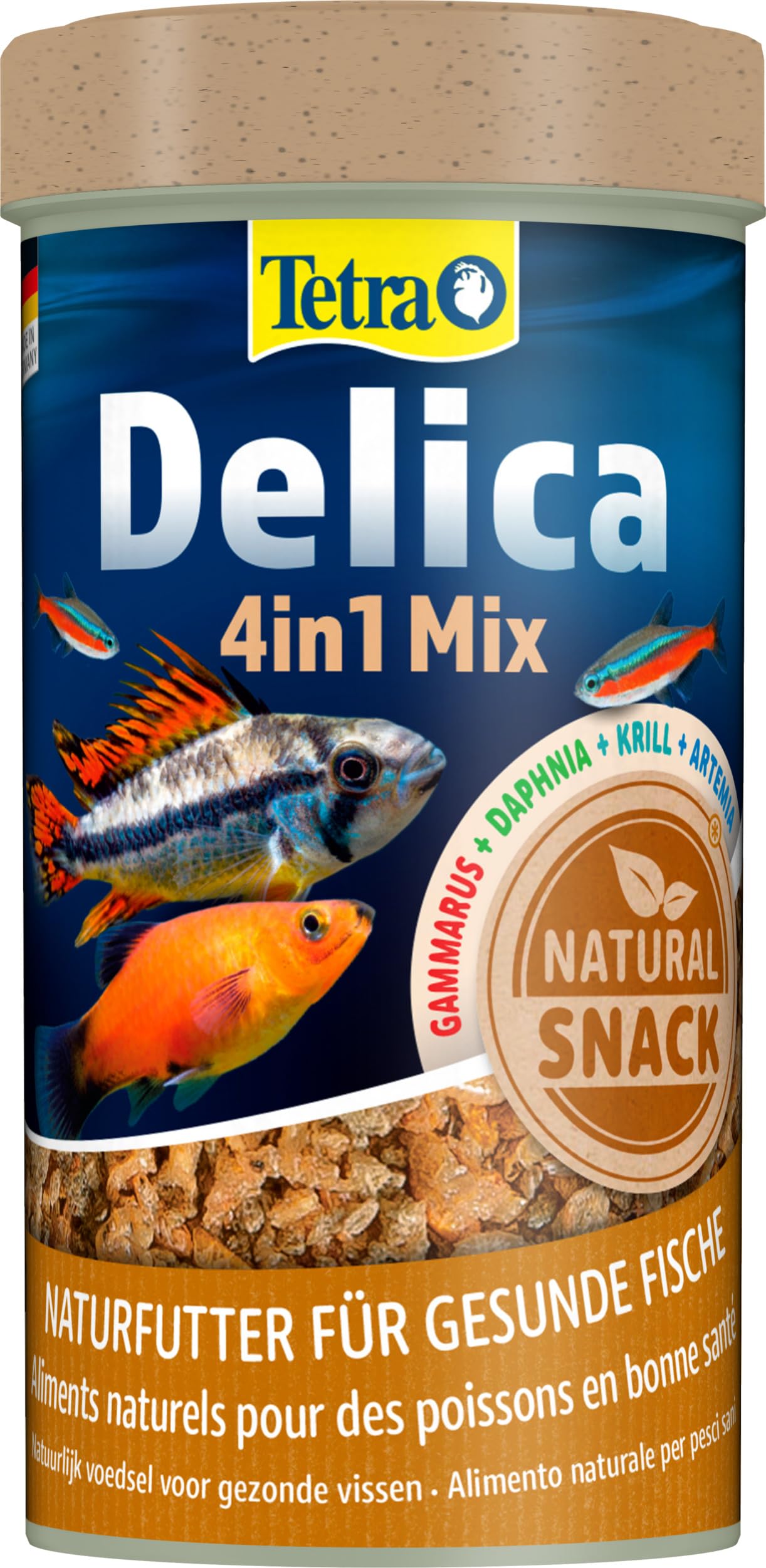 Tetra Delica Mix – Mix of 4 Types of Organisms (Water Fleas, Artemia, Krill, Gammarus), Natural Snacks for Ornamental Fish, 250 ml