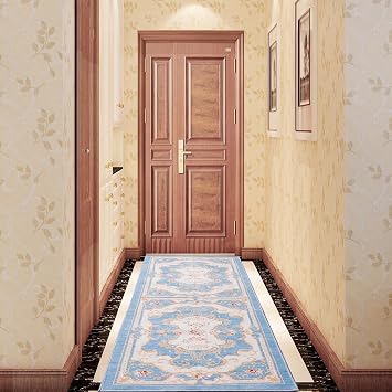 2*6 Runner Rug for Hallways, Non Slip Rubber Back, Long Washable Vintage Area Rug, Low Pile Ultra Soft Print for Kitchen Stair Bedroom Laundry RoomBlue