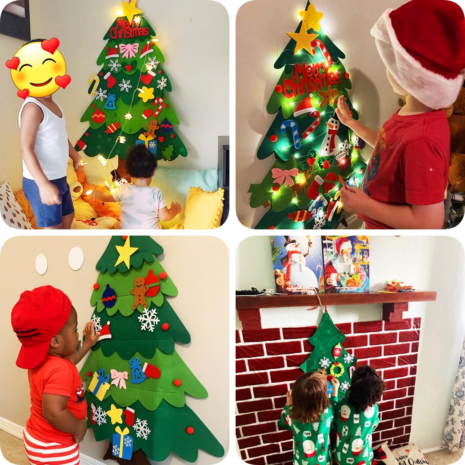 WVWMYM 3 Piezas Árbol De Navidad De Fieltro Desmontable – Set DIY Para Niños, Adornos Navideños Suaves Y Seguros, Ideal Para Regalar