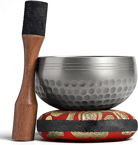 Miniatura 101 de Juego de cuencos tibetanos – Auténtico diseño liso – Tazón de sonido y cuenco de meditación con cojín, mazo y guía – Cuencos curativos de sonido