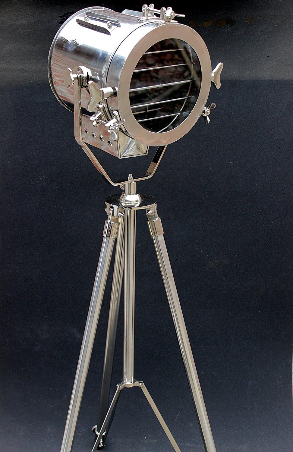 THOR INSTRUMENTS Nautical Spot Light Steel Searchlight Studio Floor Lamp Tripod Chrome & Silver Finish Rustic Vintage Home Decor Gifts