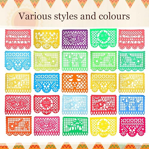 Miniatura 4 de Preboun Mantel de plástico mexicano y pancarta de papel picado mexicano, suministros de decoración de fiesta, cubierta de mesa para mesas