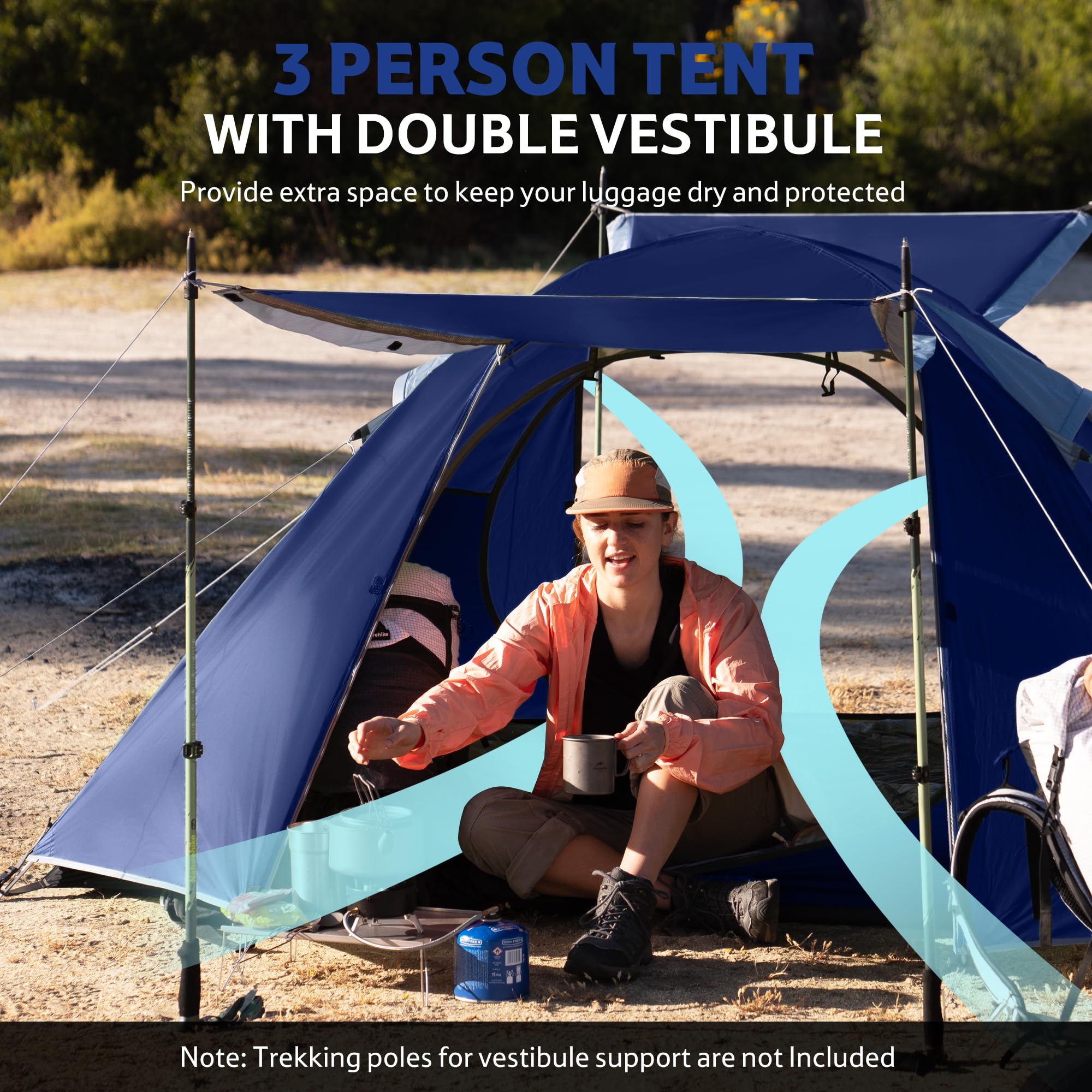 Naturehike Bleik Tenda a cupola ultraleggera per 2-3 persone, con 2 tende per campeggio, trekking e ciclismo