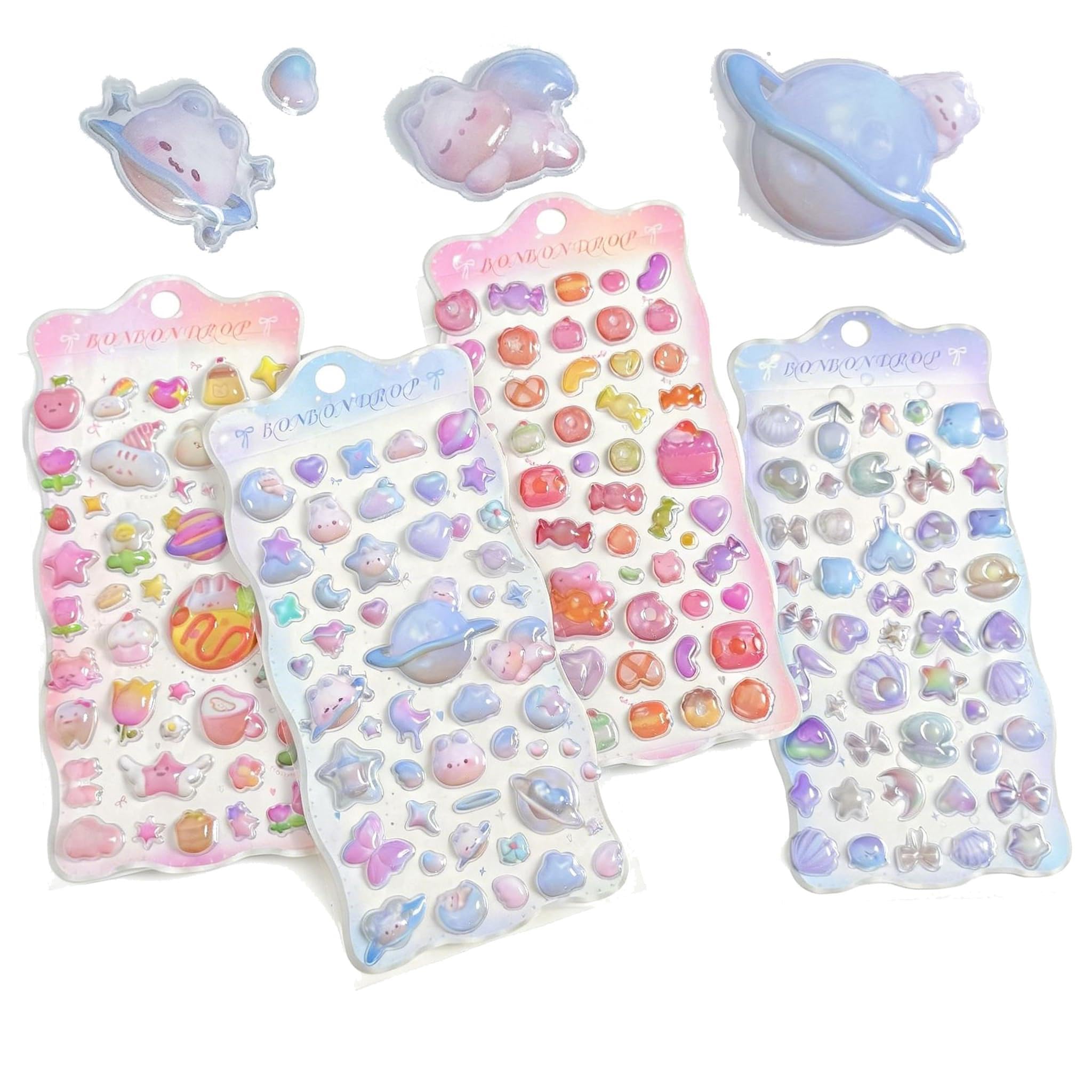 3D Cute Mini Puffy Stickers,4 Sheets 200+Kawaii Resin Decorative Stickers for Phone Case Or DIY Planners Notebooks Scrapbooks Handbooks Decoration ﻿