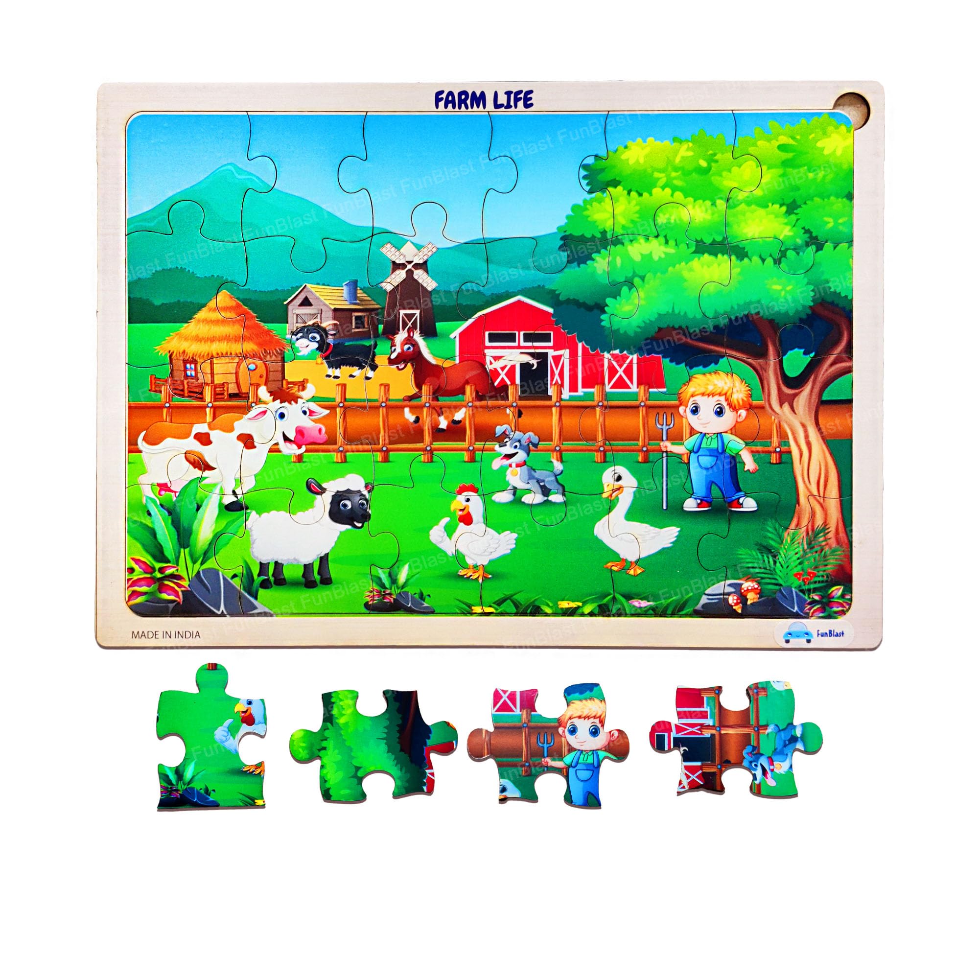 FunBlast Puzzles for Kids - 24 Pcs Farm Life Jigsaw Puzzle for Kids of Age 3-5 Years, Wooden Board Jigsaw Puzzles, Floor Puzzle for Children, Learning and Educational Jigsaw Puzzle Toys