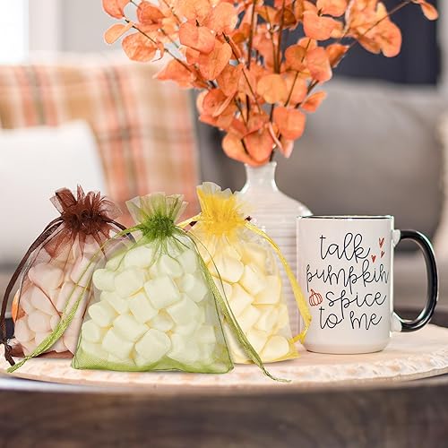 Miniatura 6 de Whaline 120 bolsas de organza de otoño con cordón naranja, amarillo, verde, marrón, bolsas de regalo de vacaciones de otoño, bolsas de regalo de