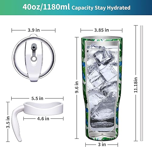 Miniatura 4 de THILY Vaso de acero inoxidable aislado al vacío de 40 onzas, taza de viaje para café con asa y tapa, reutilizable, a prueba de sudor, mantiene las