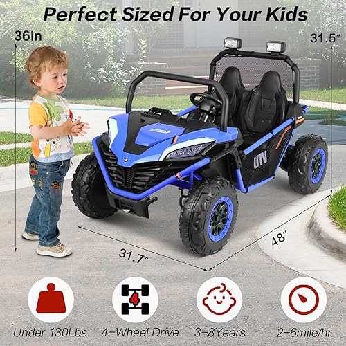 Miniatura 7 de ALINUX Vehículos eléctricos todoterreno de 24 V 10 AH de 2 plazas UTV, 4WD todoterreno para niños con control remoto, Bluetooth, velocidad máxima de