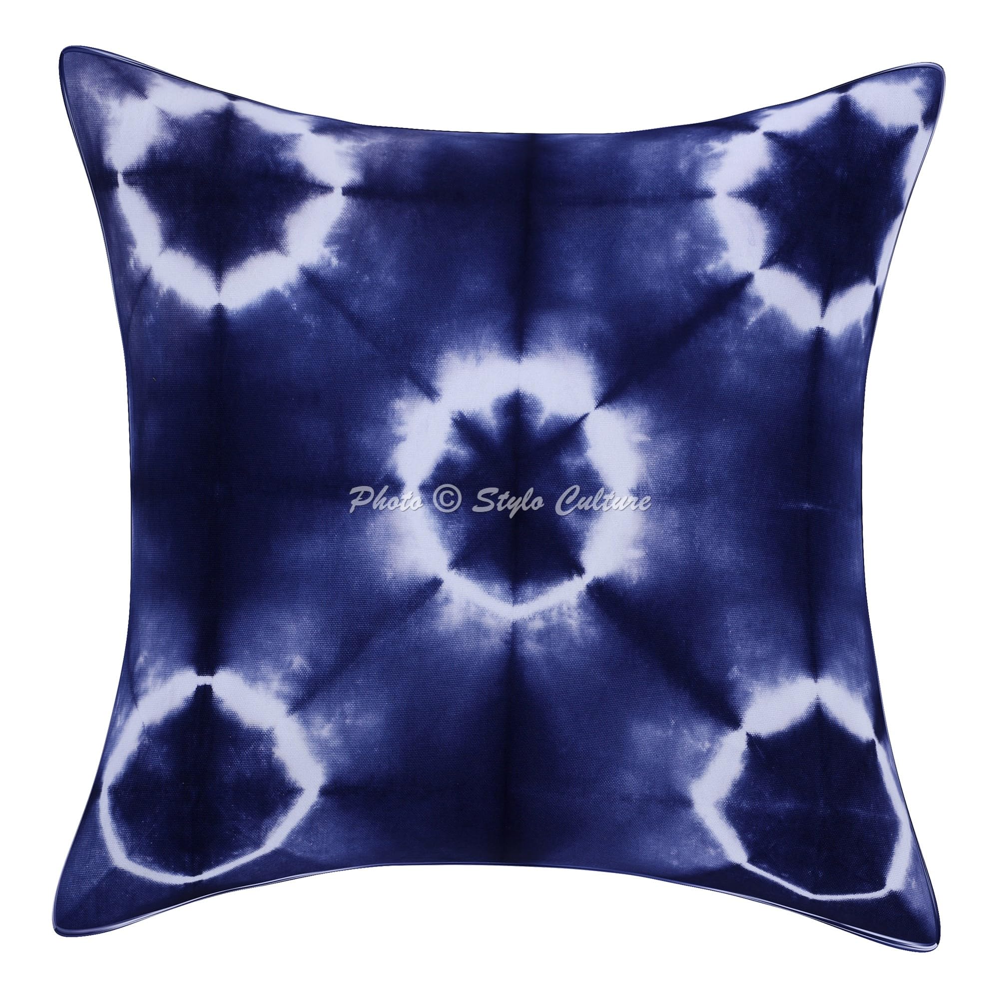Indische Dekorativ Baumwolle Sofa Kissenbezüge 50x50 cm Blau Dekokissen Shibori Tie Dye Wohnzimmer Couch Kissenhullen Batik Quadrat Sofakissenbezüge Kissen Bezüge - 5 STK.