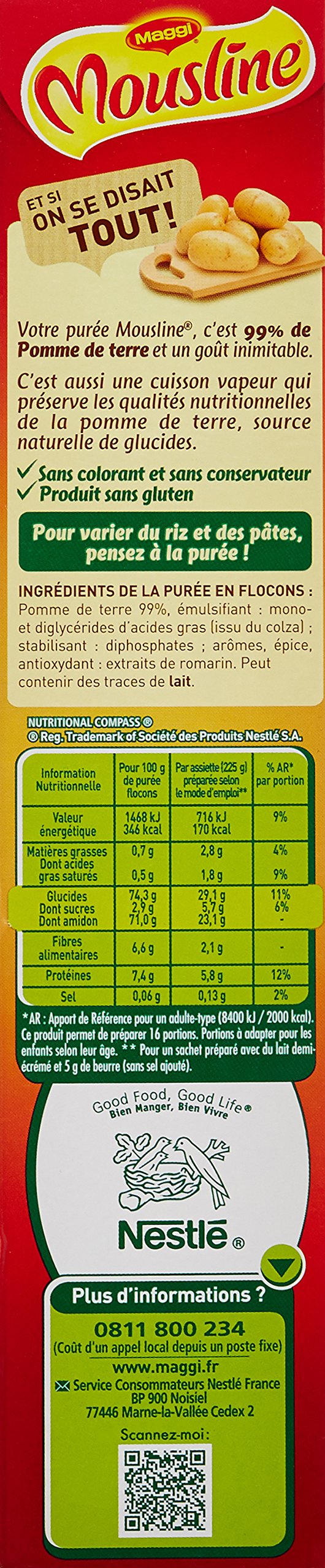 Maggi MOUSLINE Purée Nature (4 sachets pour 4 personnes) - Lot de 4