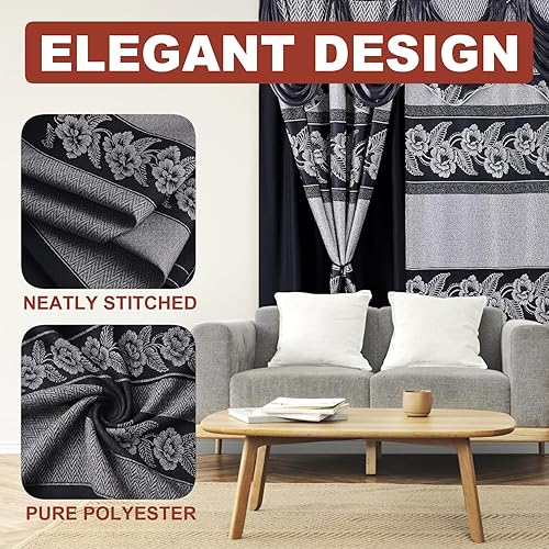 Miniatura 2 de YHSF Cortinas de jacquard para ventana de sala de estar y dormitorios, 54 pulgadas de ancho x 84 pulgadas de largo, juego de 2 paneles con cenefa