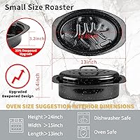 Vista 3 de JY COOKMENT Sartén para asar granito, pequeña sartén esmaltada de 13 pulgadas con tapa abovedada. Olla ovalada para pavo, sartén para asar, ideal