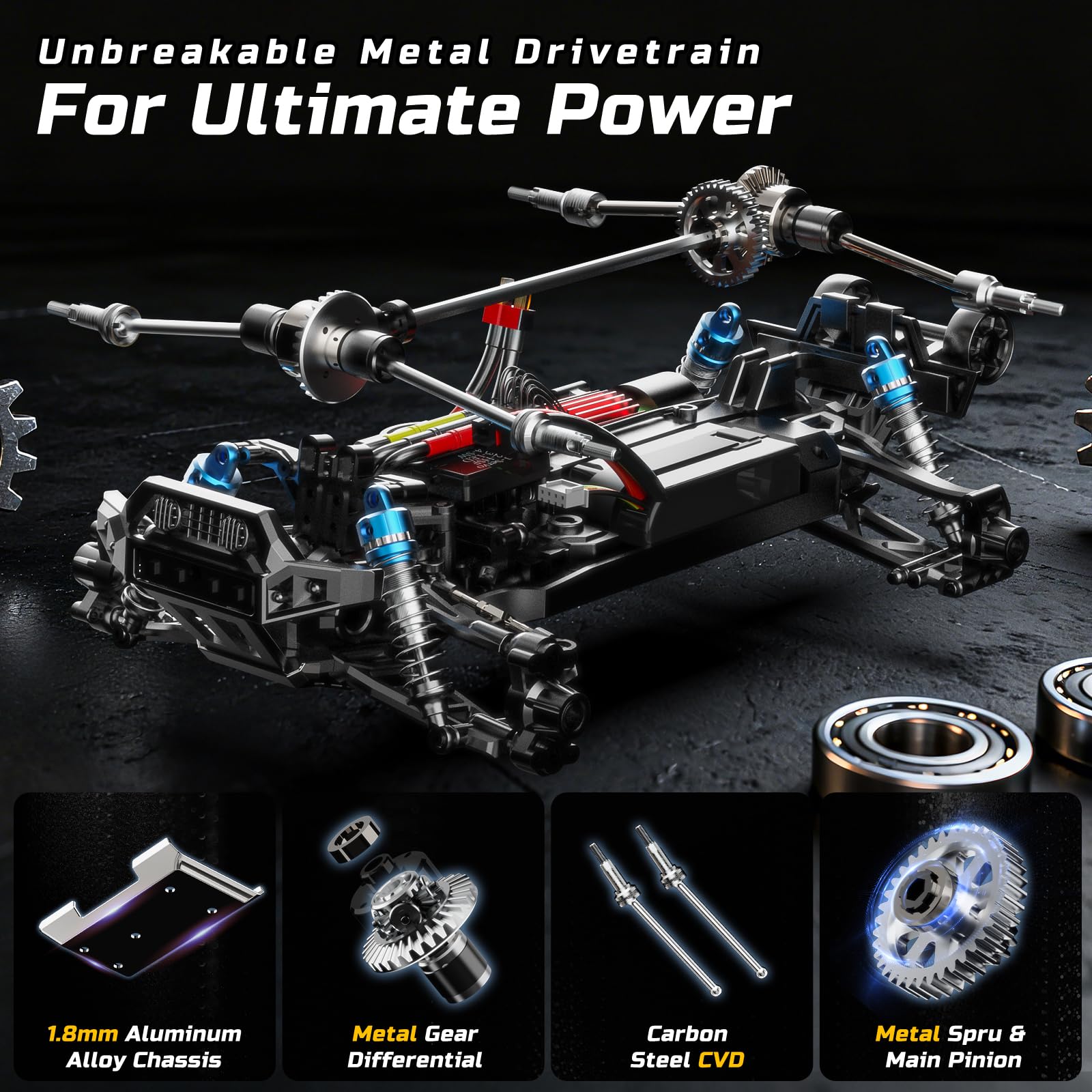 DEERC 1/16 Schnelle bürstenlose RC-Autos für Erwachsene, MAX 56+MPH, 2 * 3S Lipo-Batterien, 4x4 wasserdichter RC-Truck, hohe Geschwindigkeit, Offroad, All-Terrain-RC-Truggy für Sand und Schlamm