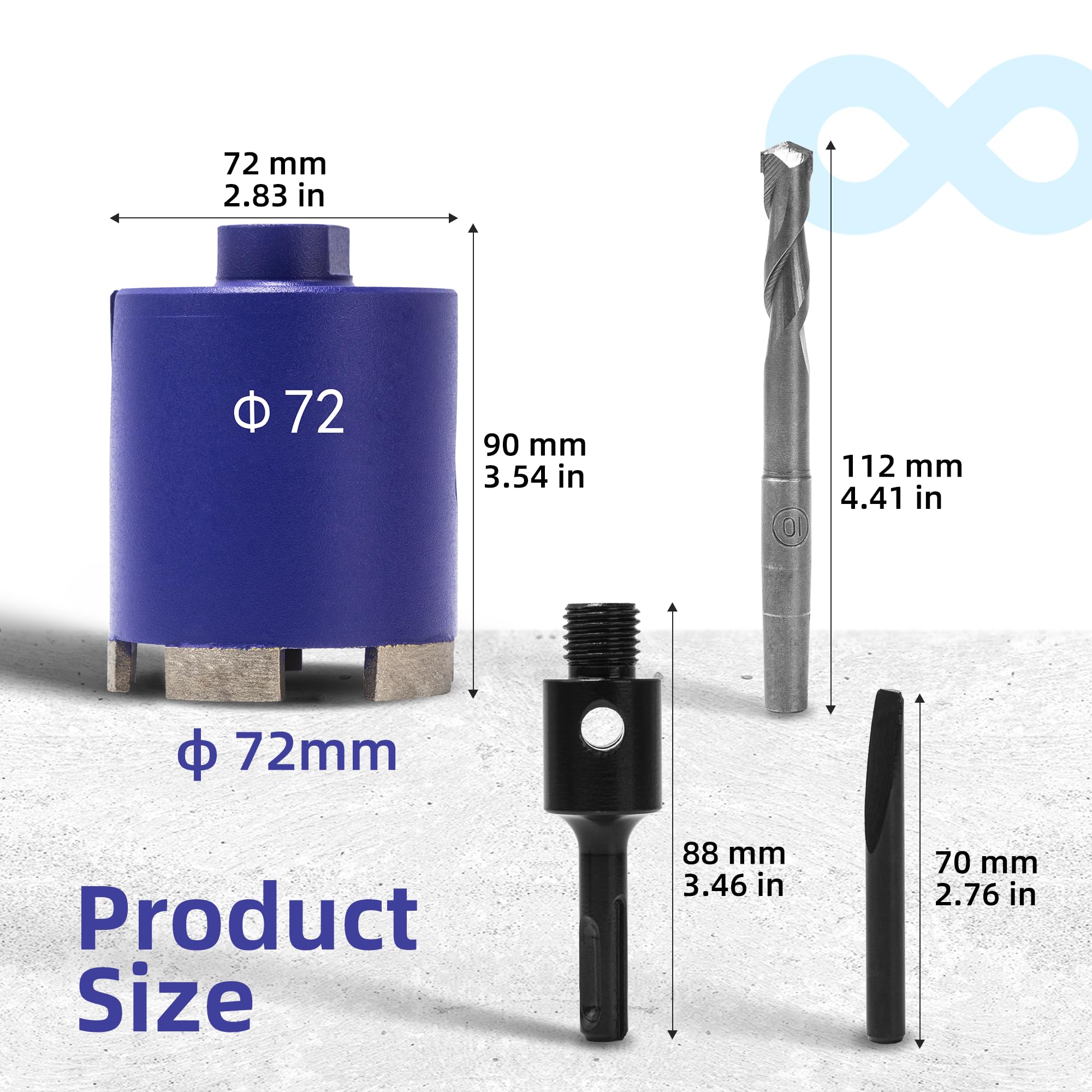 ITSOGOO 72mm Diamant Dosensenker,Dosensenker Kernbohrkrone met M16 SDS Plus Adapter+Zentrierbohrer,Diamant Bohrkrone Dosen-Bohrer von Elektro-Unterputzdosen in Mauerwerk,Beton,Kalksandstein,Ytong