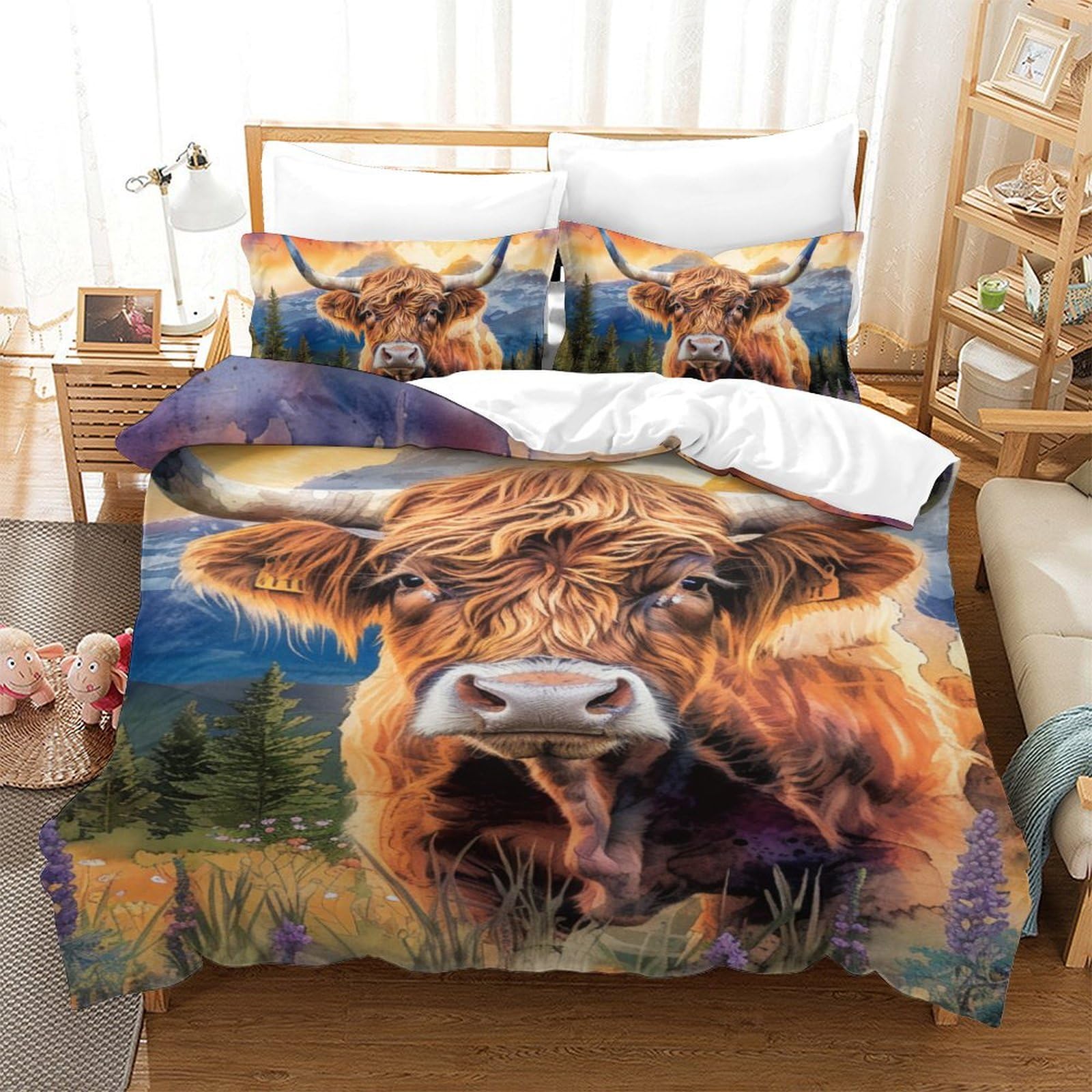 Linge de lit 140x200cm animaux 3D en microfibre pour stopper la couette qui glisse