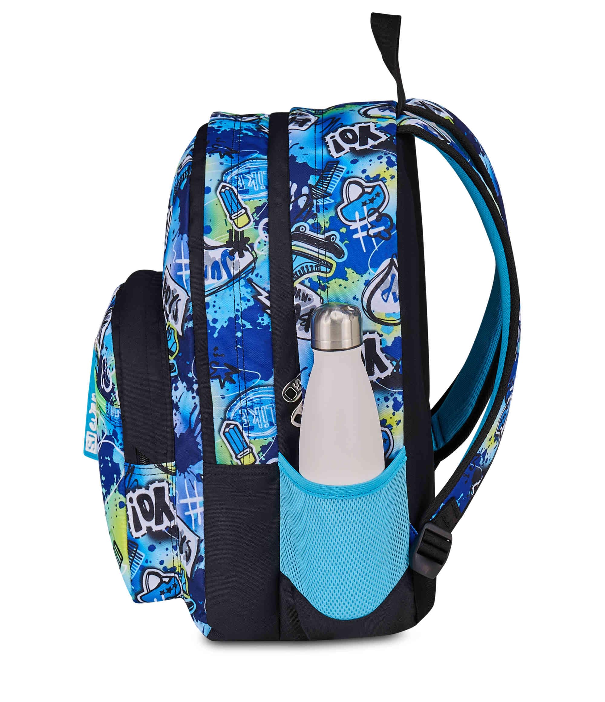 SJ GANG STYLE JAM GANG Zaino Scuola Doppio Scomparto, Sj Ever Cloudy Blue, Azzurro, 31 L, Con Tasca Porta Borraccia e Charm Staccabile, Elementari, Bambino