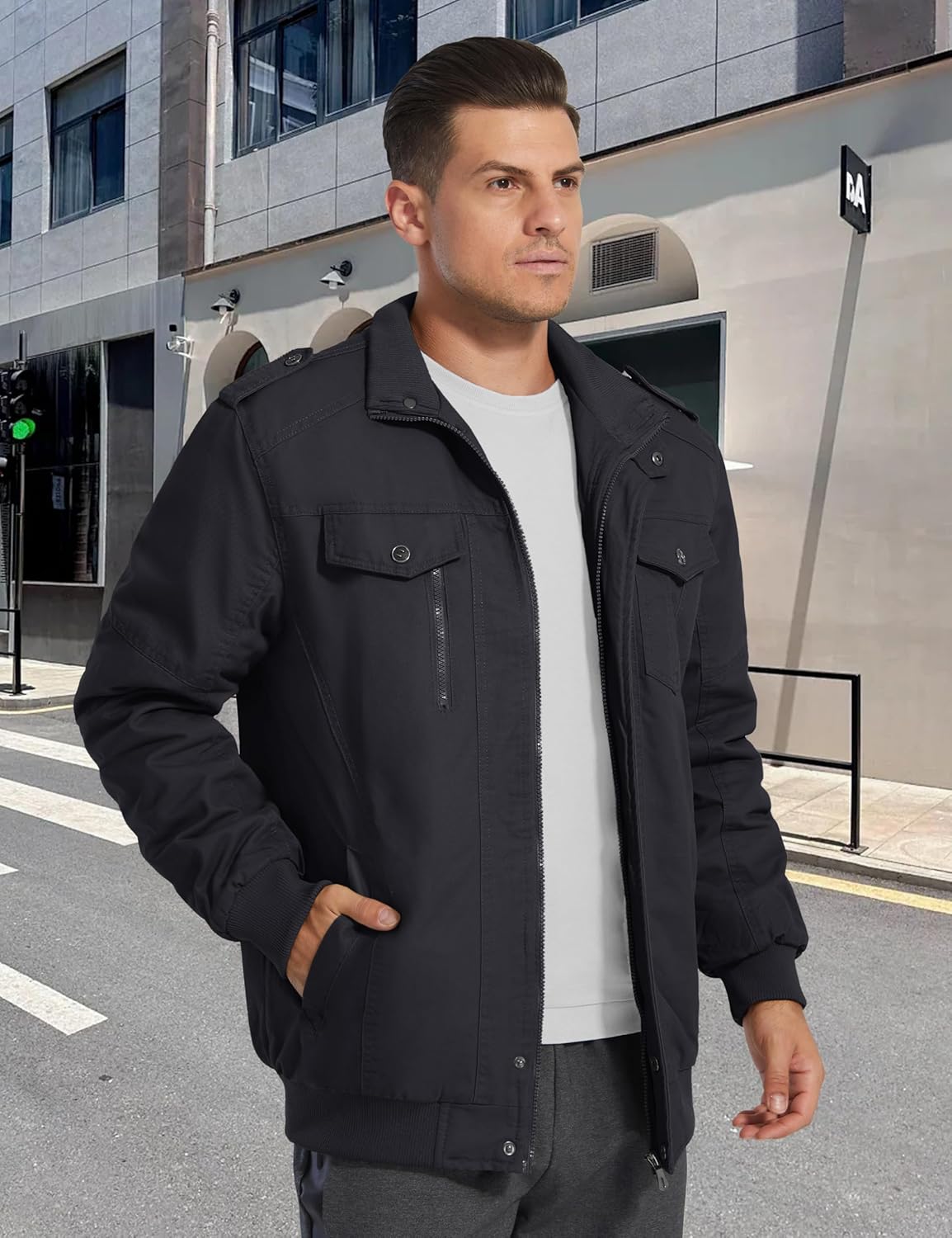 CRYSULLY Men's Fleece Cargo Jacket Winter Casual Thicken Multi Pocket Field Outwear Jackets Coat - Image 3