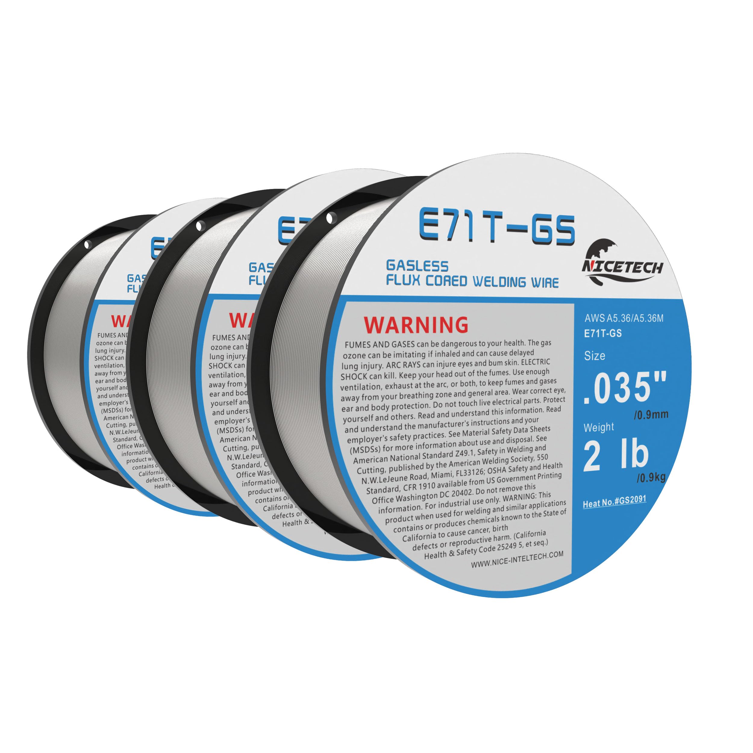 NICETECH, Gasless Flux Cored Welding Wire, Carbon Steel, E71TGS (3PK, .035
