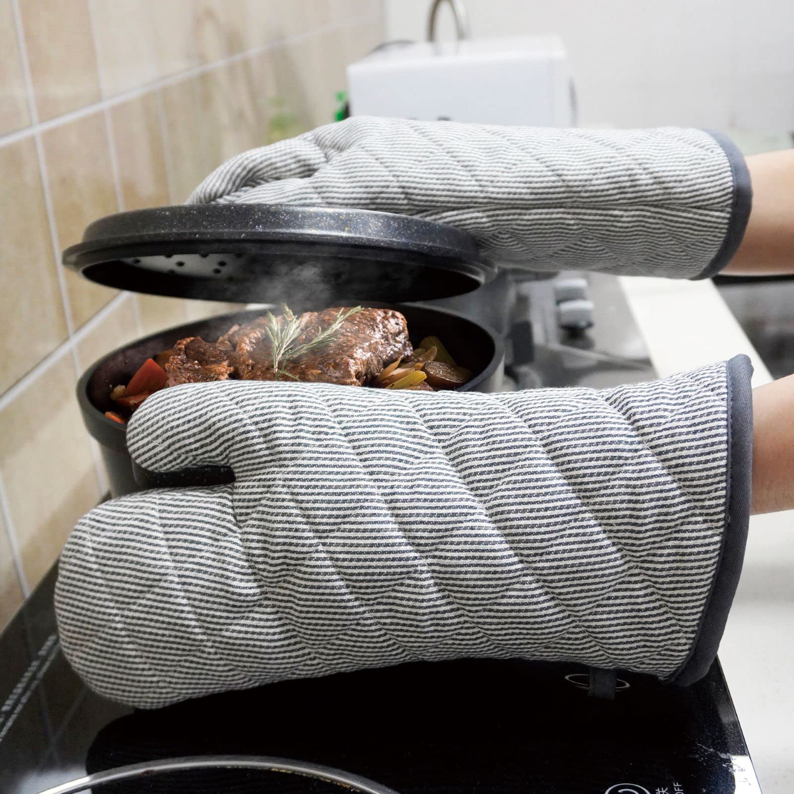 1 par de Guantes de Horno teñidos con Hilo 100% algodón, Resistentes al Calor, Guantes de 470 Grados, para Hombres y Mujeres, para cocinar, Hornear, Barbacoa, microondas, Manualidades, Lavables a