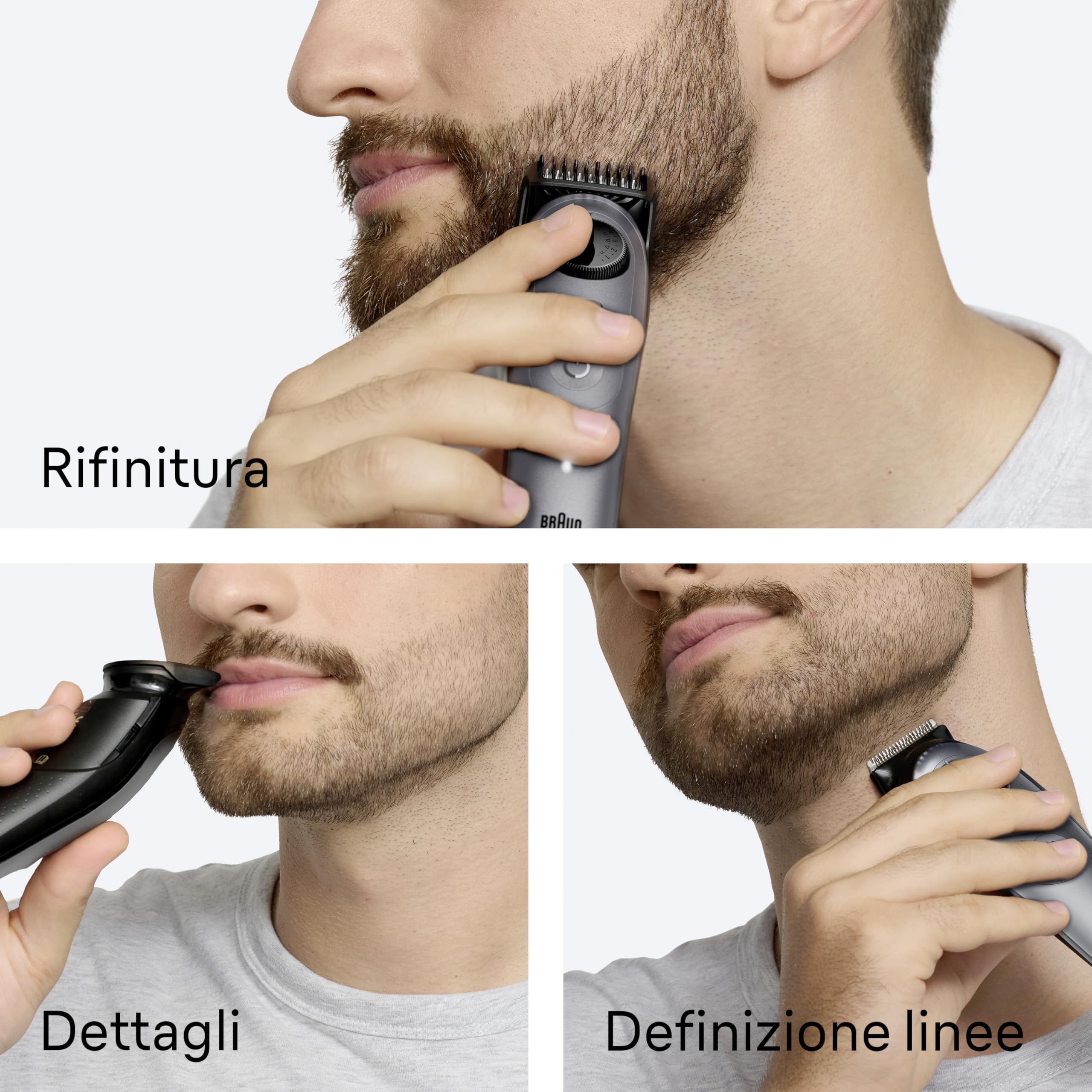 Braun Regolabarba Uomo Series 5, Rasoio Elettrico Barba, +5 Strumenti Styling, Lama Ultra Affilata, 120 Min Autonomia, Impermeabile, Selettore di Precisione con 40 Lunghezze&Blocco Bt5525 Grigio