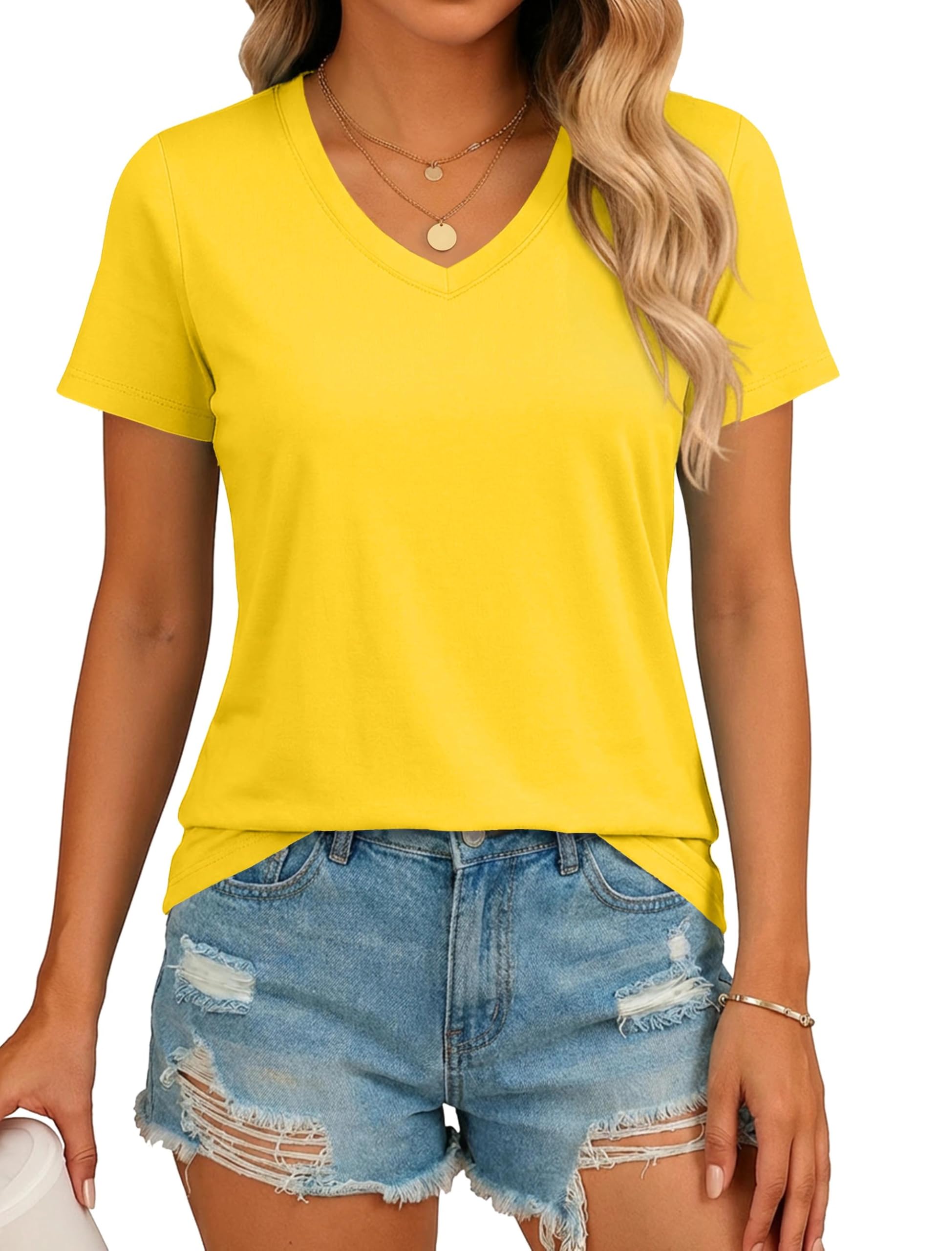 Photo 1 of SMENG Women's V-Neck T-Shirt Yellow M