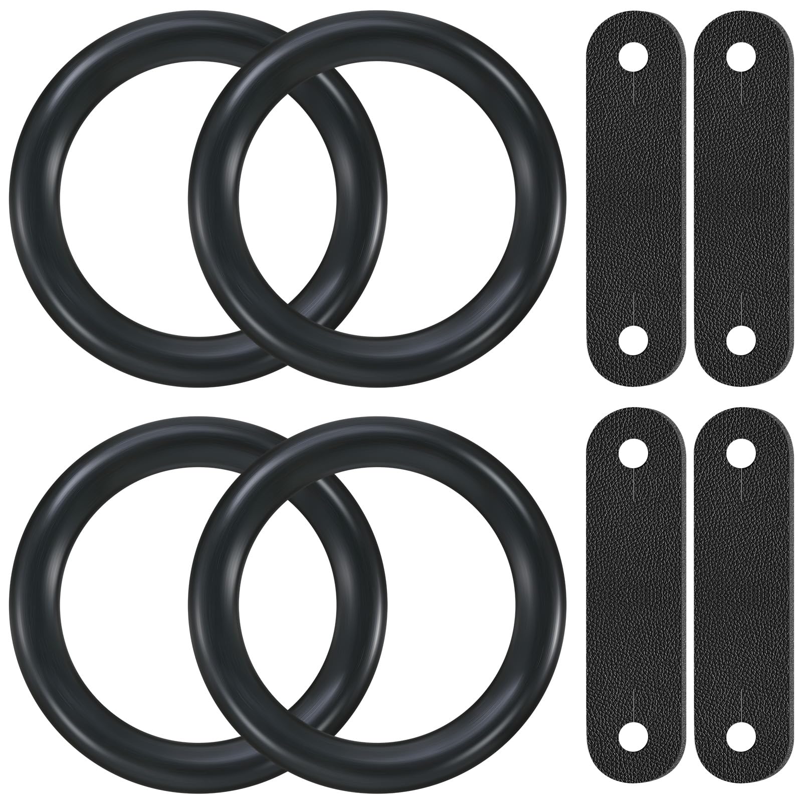 Soulchen 4 Pairs Stirrup Peacock Safety Rubber Rings & Leather Tabs Replacement Set Durable Replacement Rings for Peacock Stirrups Ideal for Equestrian Riding, Black