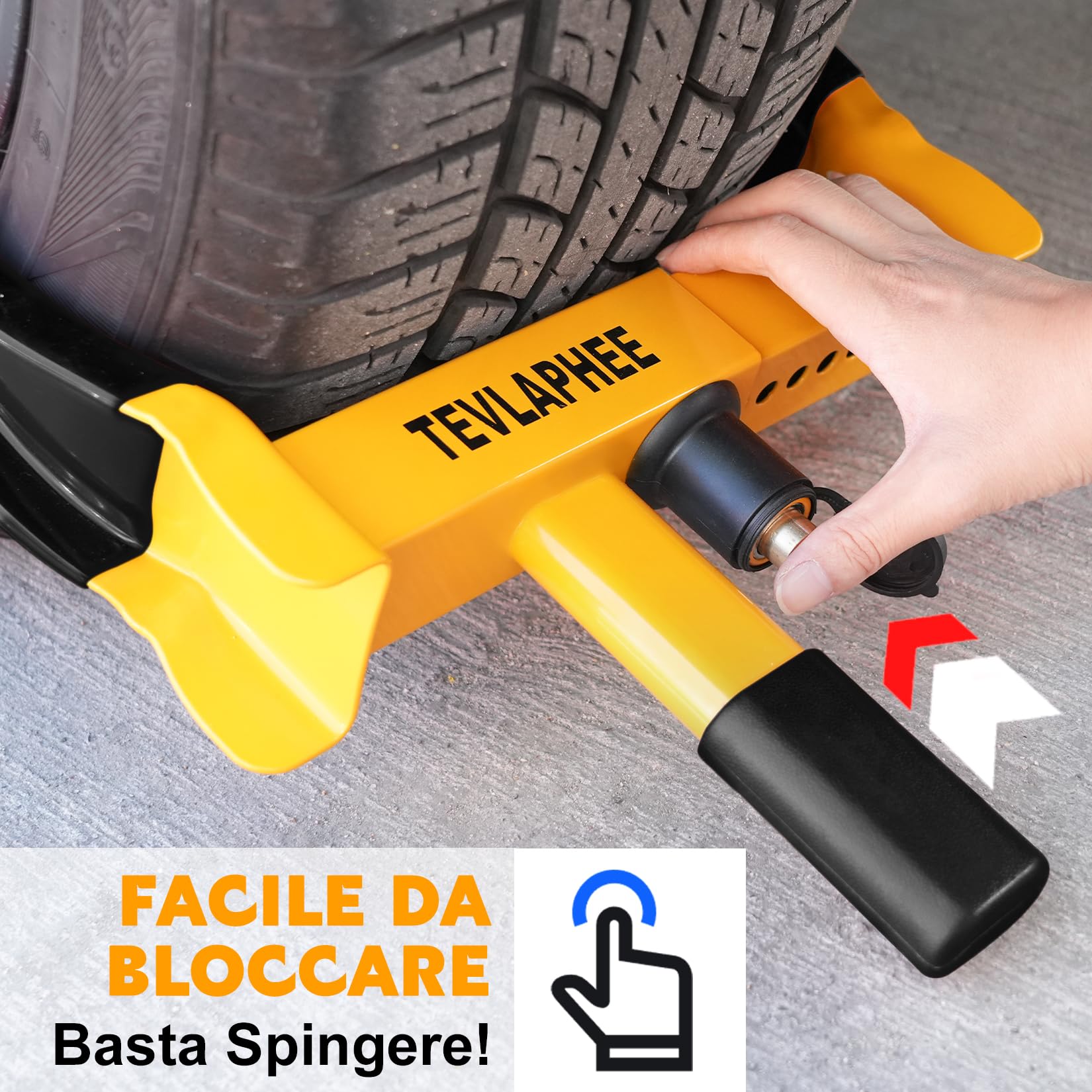 Tevlaphee Antifurto Blocca Routa Alta Sicurezza, Universale, Regolabile, Serratura Anti-Perforazione, Ganascia Blocca Ruota,bloccaruota auto con Blocco di Nucleo in Rame con 3 Chiavi (Nero & Giallo)