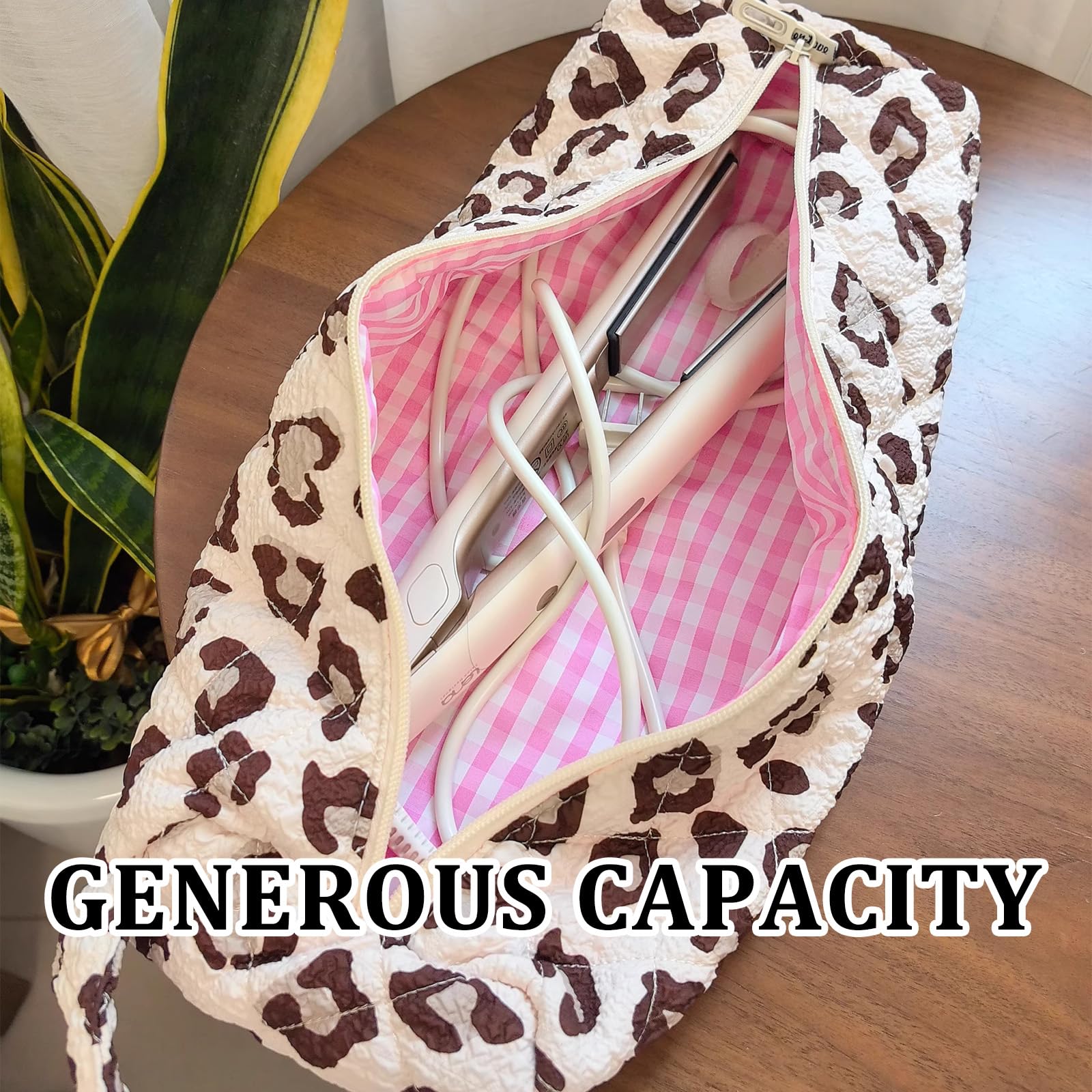 Leopardo Crema Bolsa De Almacenamiento De Viaje para Secador De Pelo, Portátil Funda Plancha Pelo Y Rizador, Ligera Bolsas Viaje para Airwrap Styler Herramientas De Peluquería Organizador