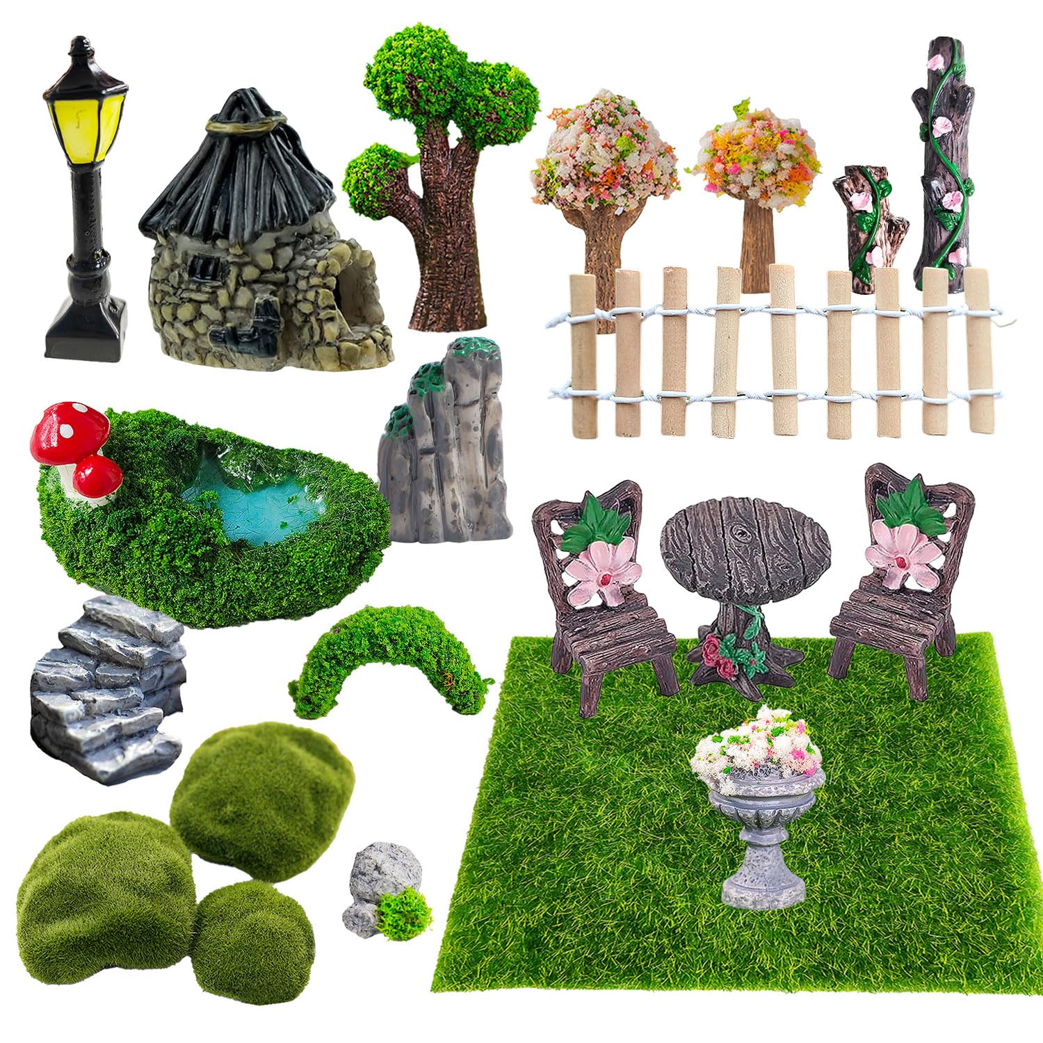 Suynauetev 21 Piezas Miniaturas Miniaturas para Casa de Muñecas Decoracion Jardin Exterior Jardin Zen Figuras Jardin Exterior para Casa de Muñecas DIY Jardín de Cuento de Hadas