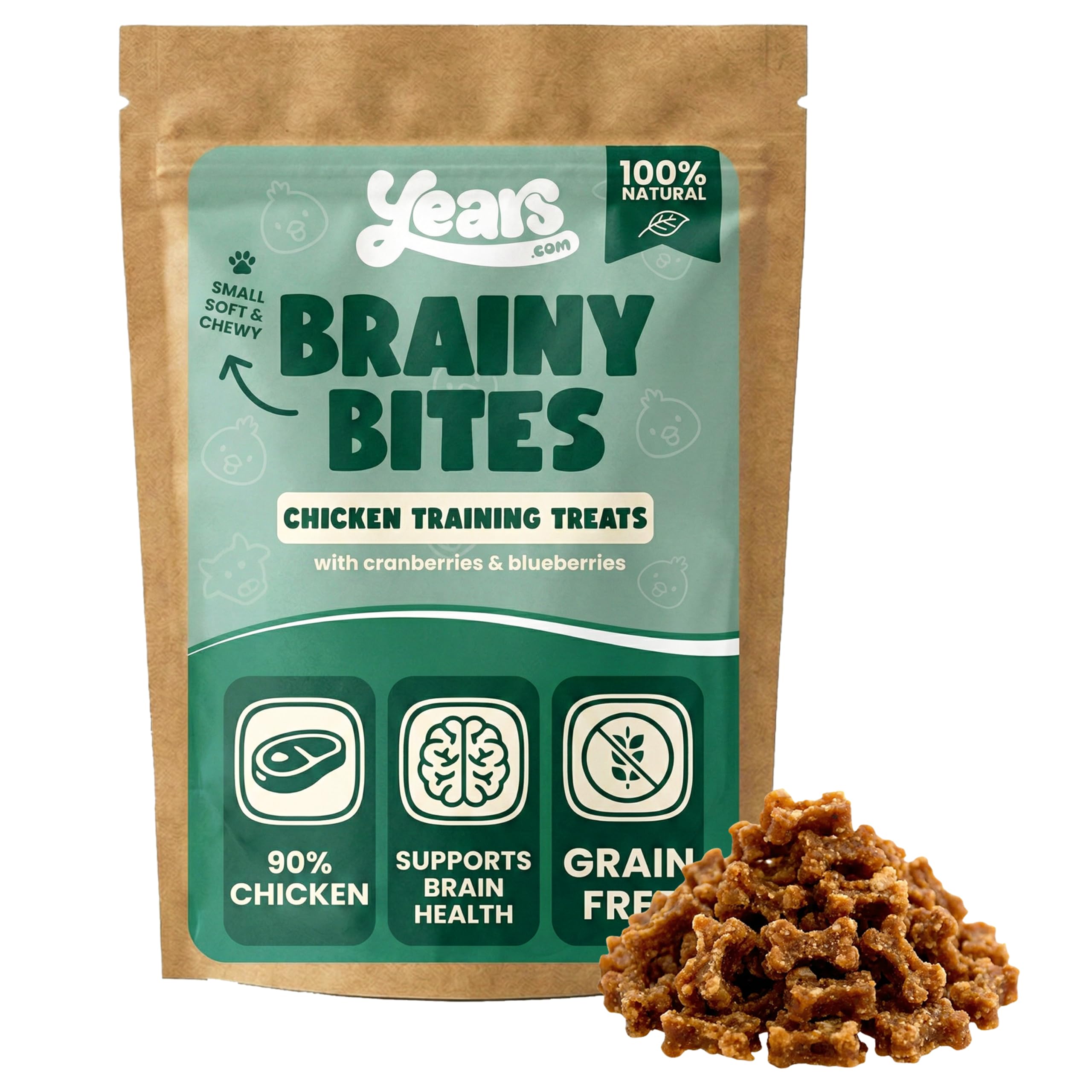 YEARS Dog Training Treats - Chicken, Cranberry & Blueberry | 90% Real Meat | Hypoallergenic & Gentle on Digestion | Grain-Free Treats for Dogs & Puppies | Supports Brain Health | 75g — image 1