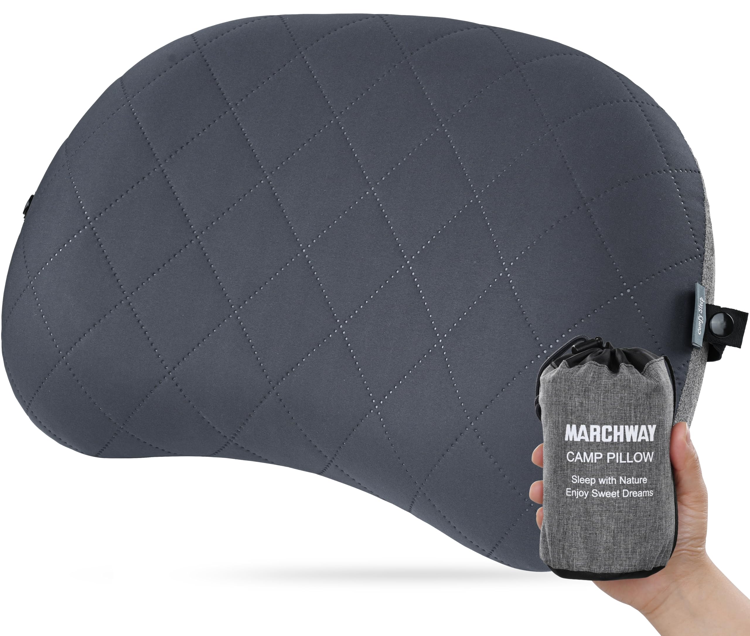 MARCHWAY Ultralight Inflatable Camping Pillow with Soft Washable Cover, Compact Compressible Portable Travel Air Pillow for Outdoor Camp, Sport, Hiking, Backpacking Sleep (Grey)