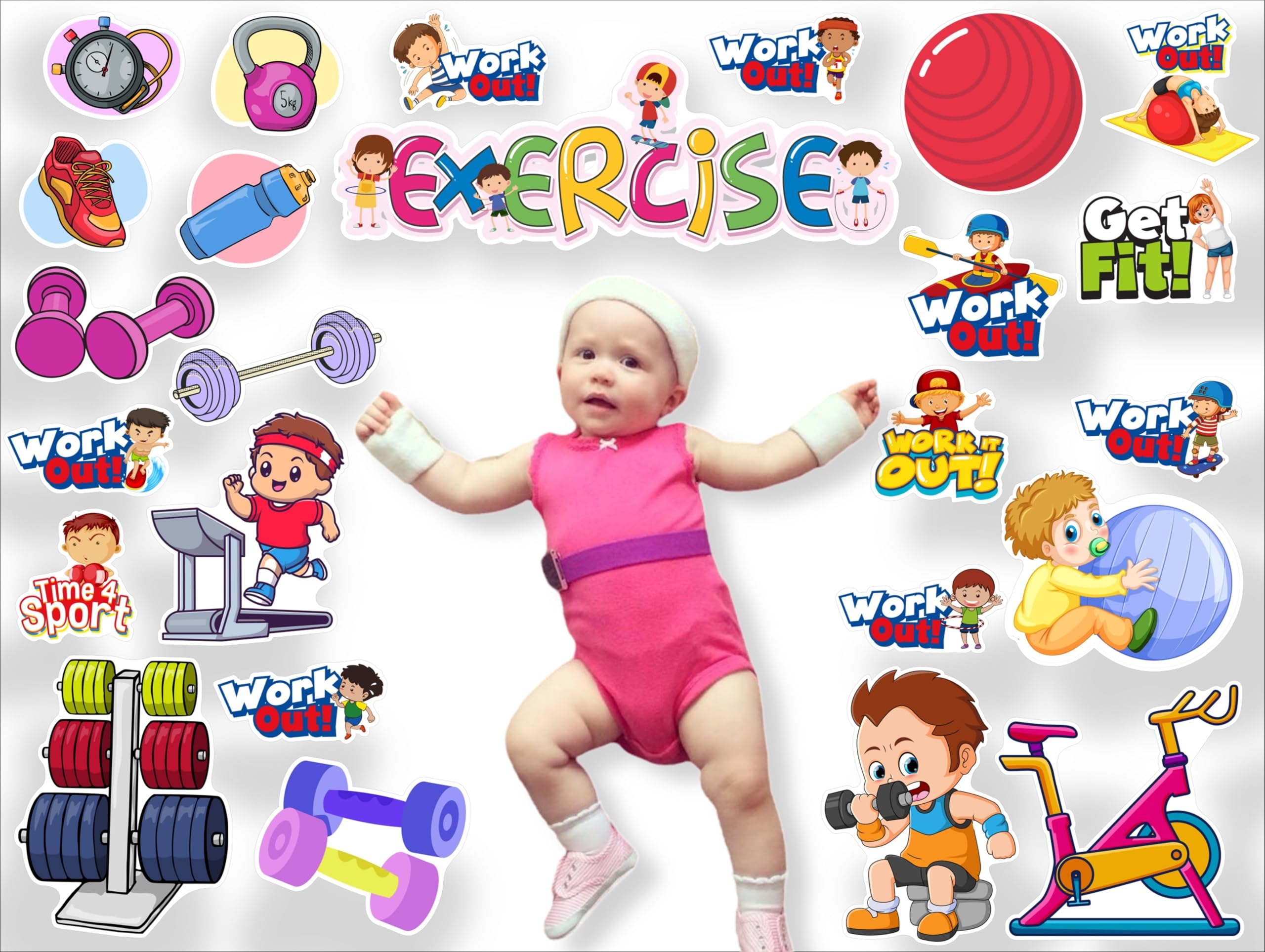 TodFod Gym Exercise Photo Booth Props for Kids | 23+ Fitness Theme Cards | Birthday Party Photoshoot Props | Physical Activity Party Supplies | Healthy Lifestyle Theme Decorations