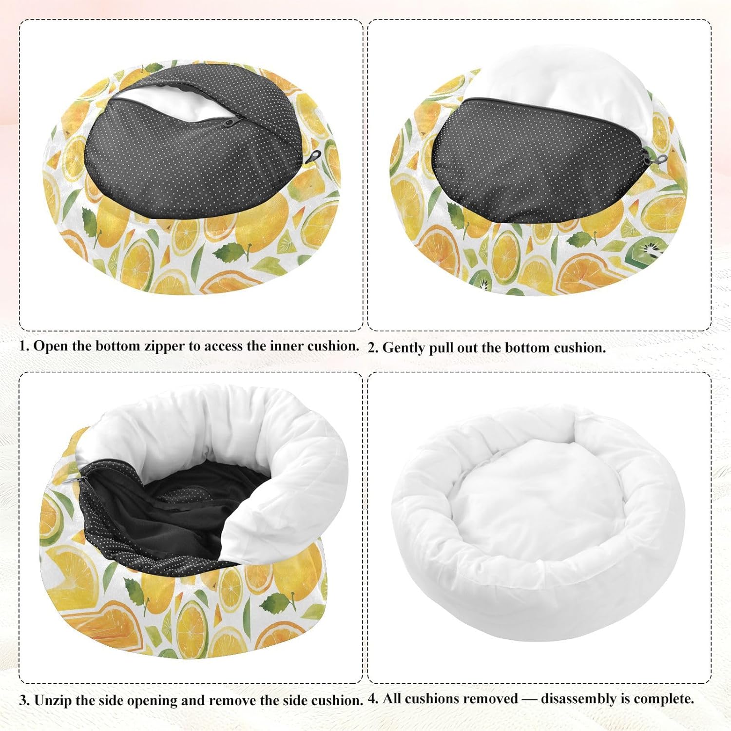 Pet Dog Bed Donut Cuddler Fluffy Cat Pillow Bed for Small Size Pets Sleeping M Watercolor Pineapples Kiwi