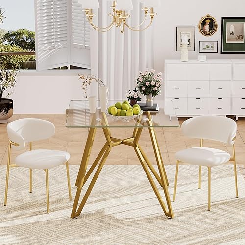Miniatura 205 de Mesa de comedor de cristal de 51 pulgadas para 4, mesa de comedor rectangular contemporánea con parte superior de vidrio templado y patas de acero