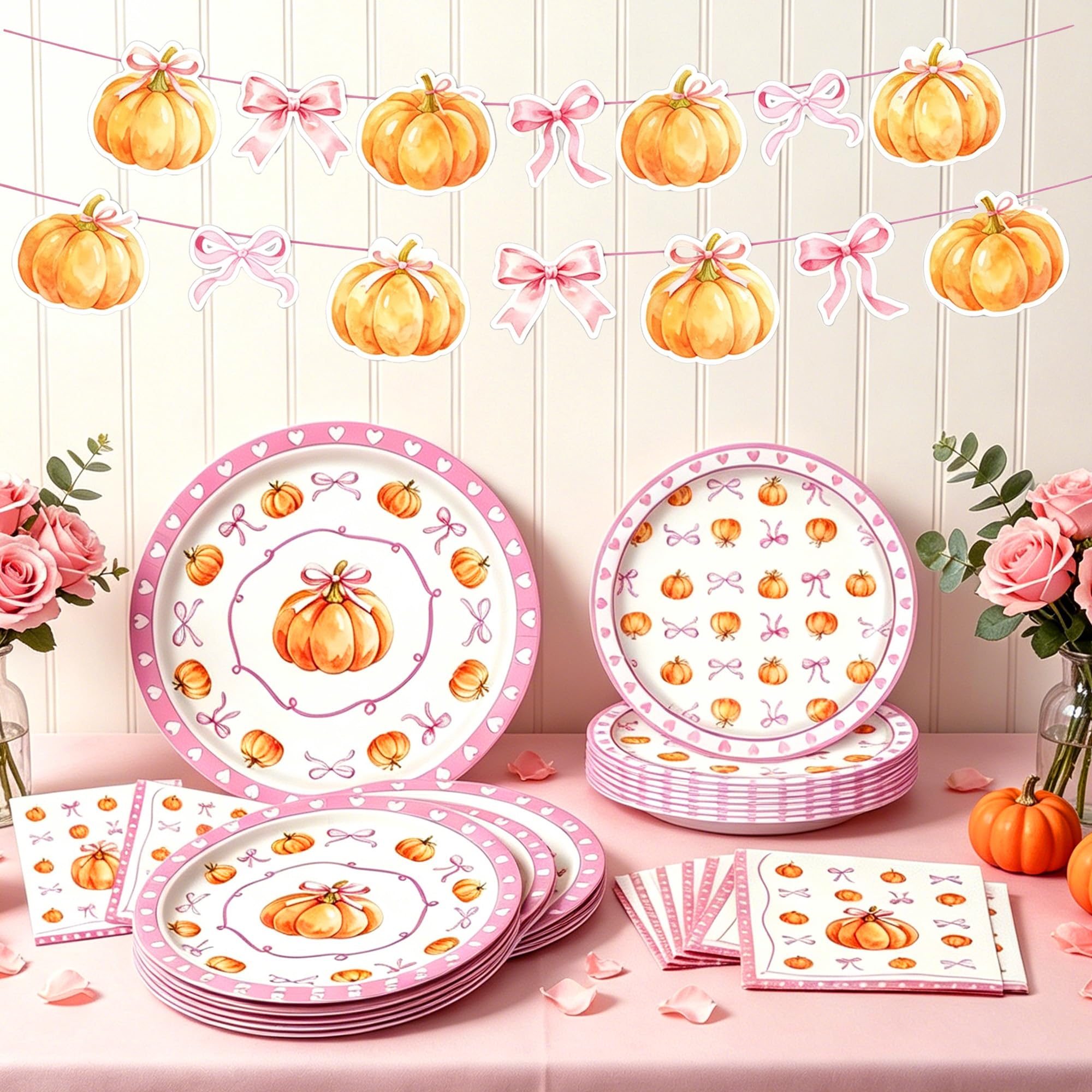 Little Pumpkin Party Tableware Set Autumn Fall Pumpkin Paper Plates Napkins