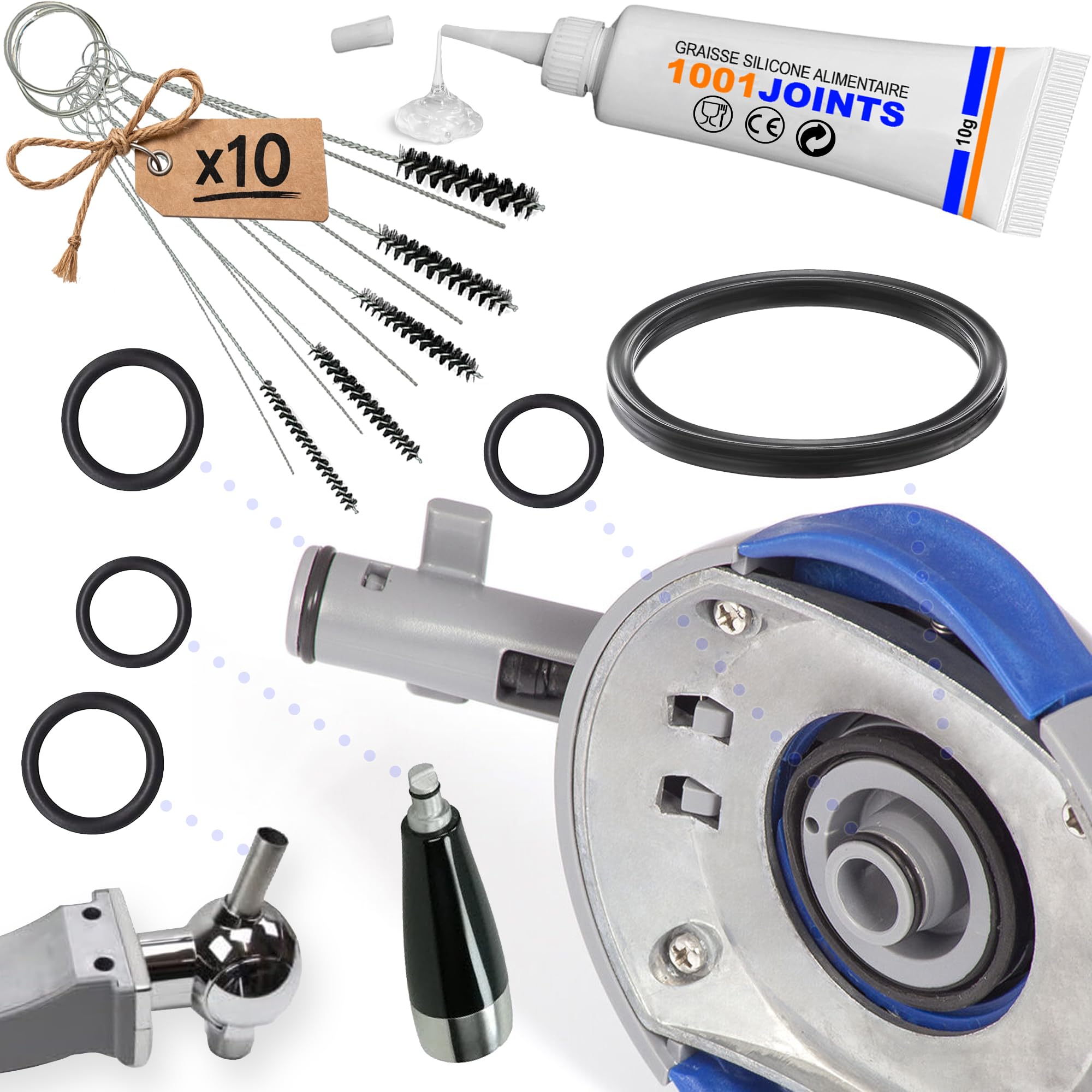 Set mit 5 Dichtungen für Perfect Craft HD3720 HD3620 HD3610 HD3600, kompatibel mit Ausgießer und Zapfhahn für Bierzapfang, Reinigungsset mit 5 Mini-Bürsten + Lebensmittelfett