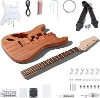 Leo Jaymz Kits de guitarra elétrica estilo esquerdo DIY ST com corpo de mogno e pescoço de bordo - escala de madeira de louro e todos os componentes incluídos (ST canhoto)