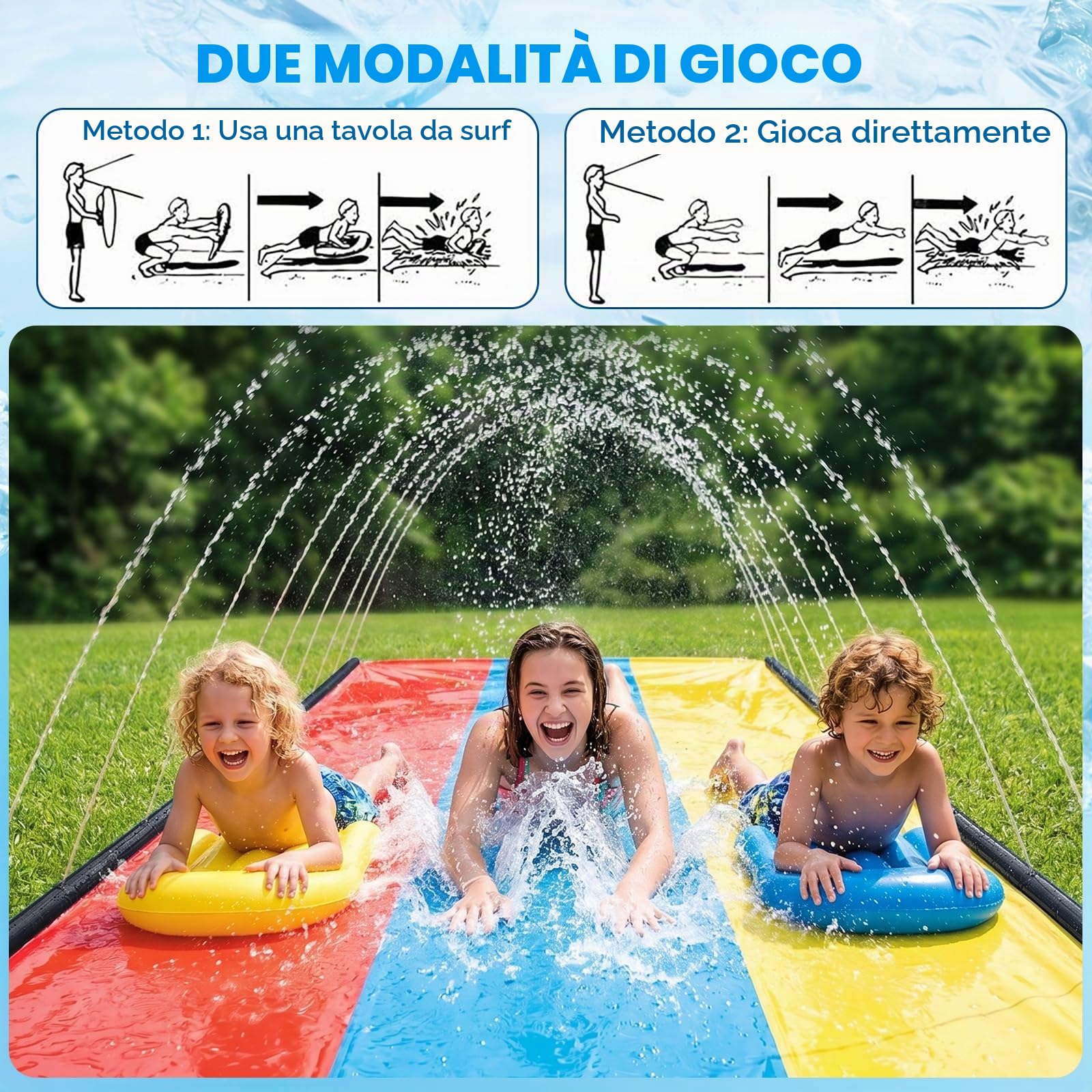 Scivolo d'acqua gonfiabile da 4,8 m, con tavola da surf, scivolo d'acqua da giardino per bambini, per esterni, scivolo d'acqua gonfiabile, l'irrigatore integrato copre l'intero scivolo (2P)