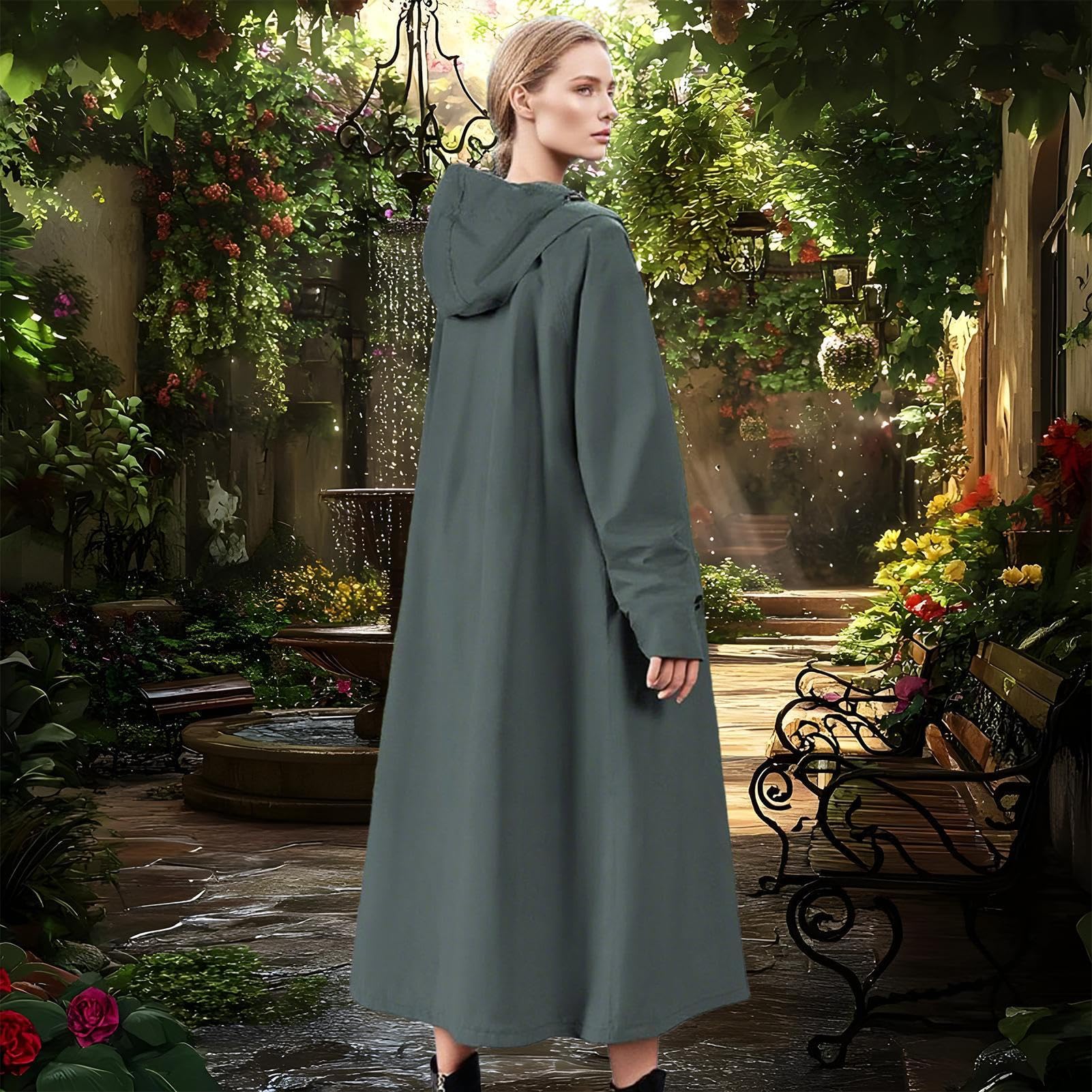Chubasquero largo | Chubasquero impermeable largo protector de lluvia, poncho reutilizable a prueba de viento para actividades al aire libre, cortavientos ligero para camping, pesca, viajes