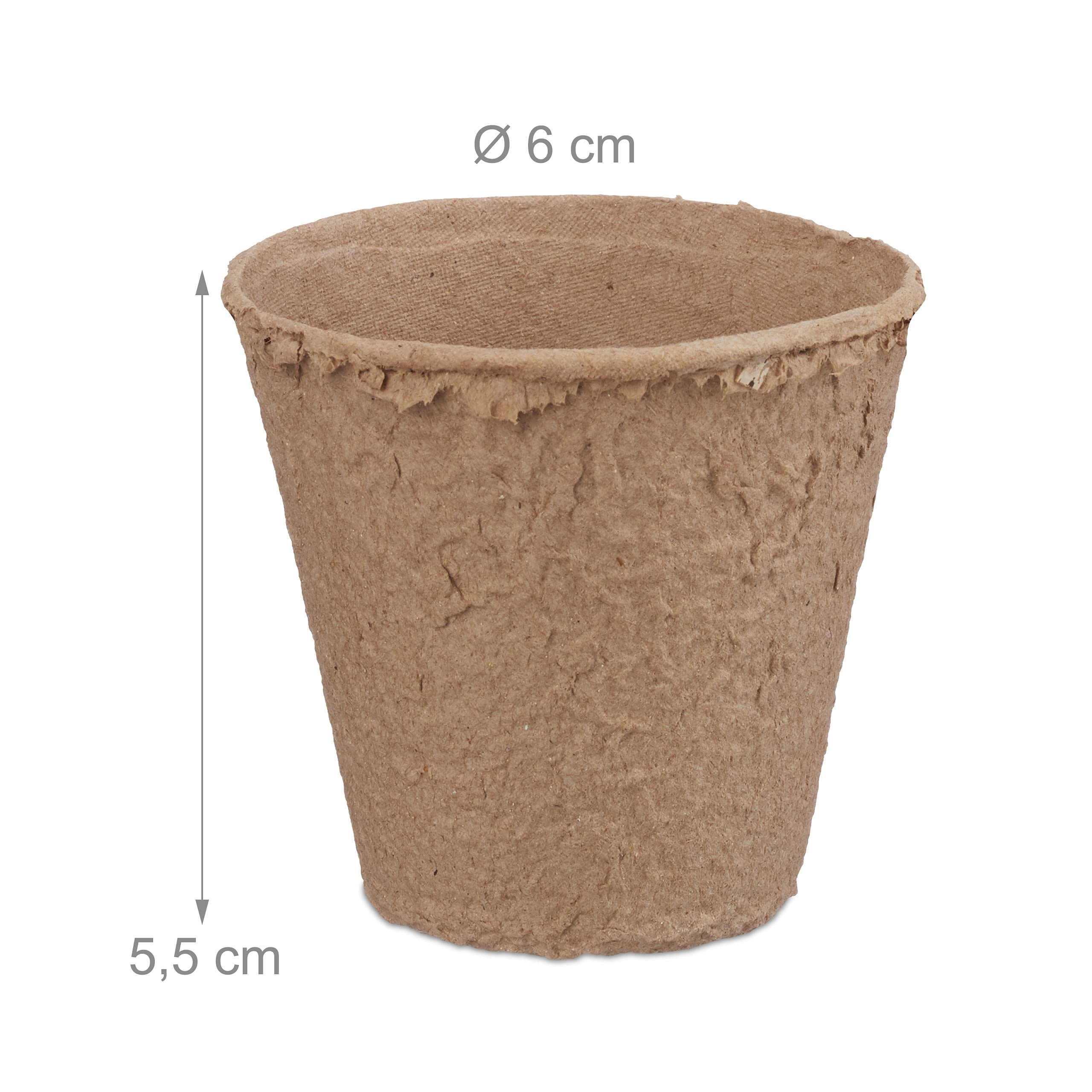 Relaxdays Pot Jardinage en Set, se décompose Facilement, pour Plantes, Rond, 480 pièces, Cellulose, diamètre : 6 cm, Beige