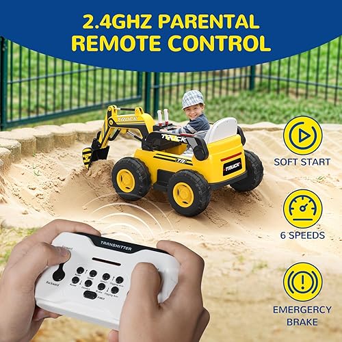 Miniatura 6 de Excavadora N9 Ride on Car con brazo de excavación totalmente eléctrico, motor de 4 x 75 W para todo terreno, batería grande de 12 V 10 AH, control