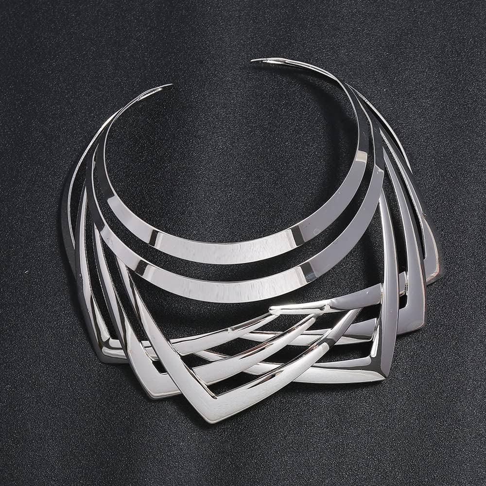 Caiyao High Polished Love Choker Heart Shape Necklace Chunky Punk Women Statement Jewelry Collar Bib Fashion Costume Jewelry Gift-Chunky Silver - Image 2