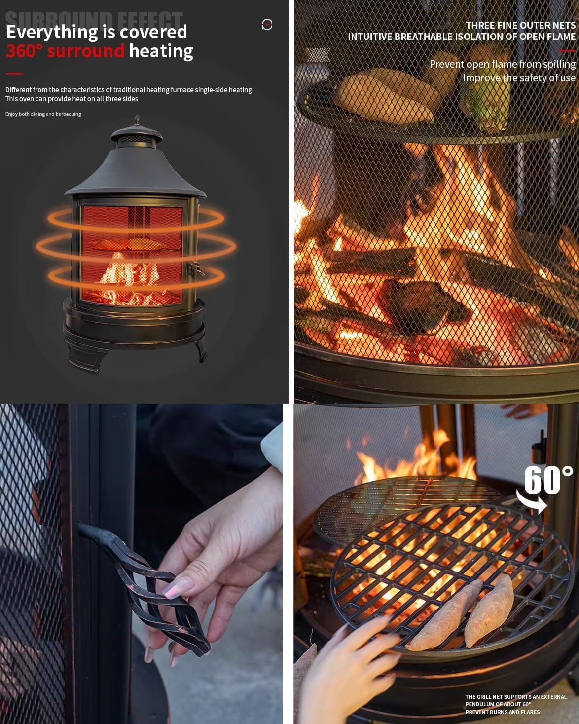 Palenisko 2 w 1 na zewnątrz, palenisko opalane drewnem i metalowe kominki, kwadratowe palenisko z grillem kuchennym, do ogrodu, podwórka, grilla