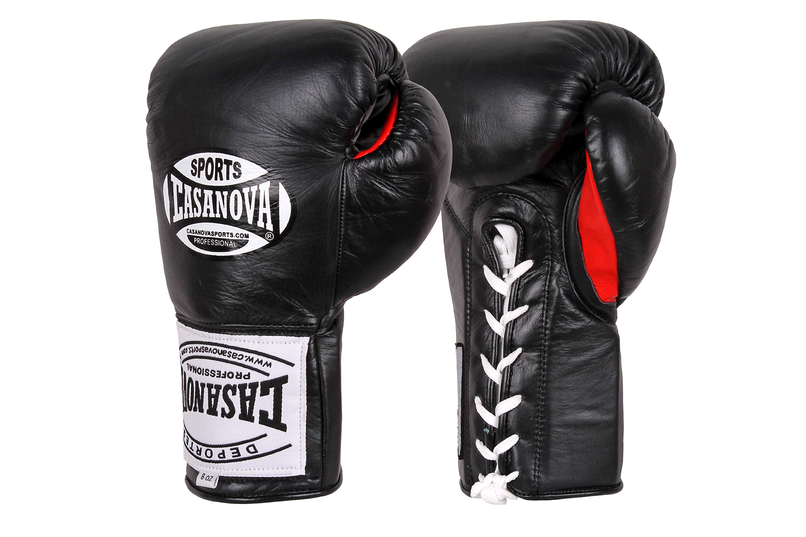 Casanova Boxing Professional Lace Up Boxing Fight Gloves Black Red